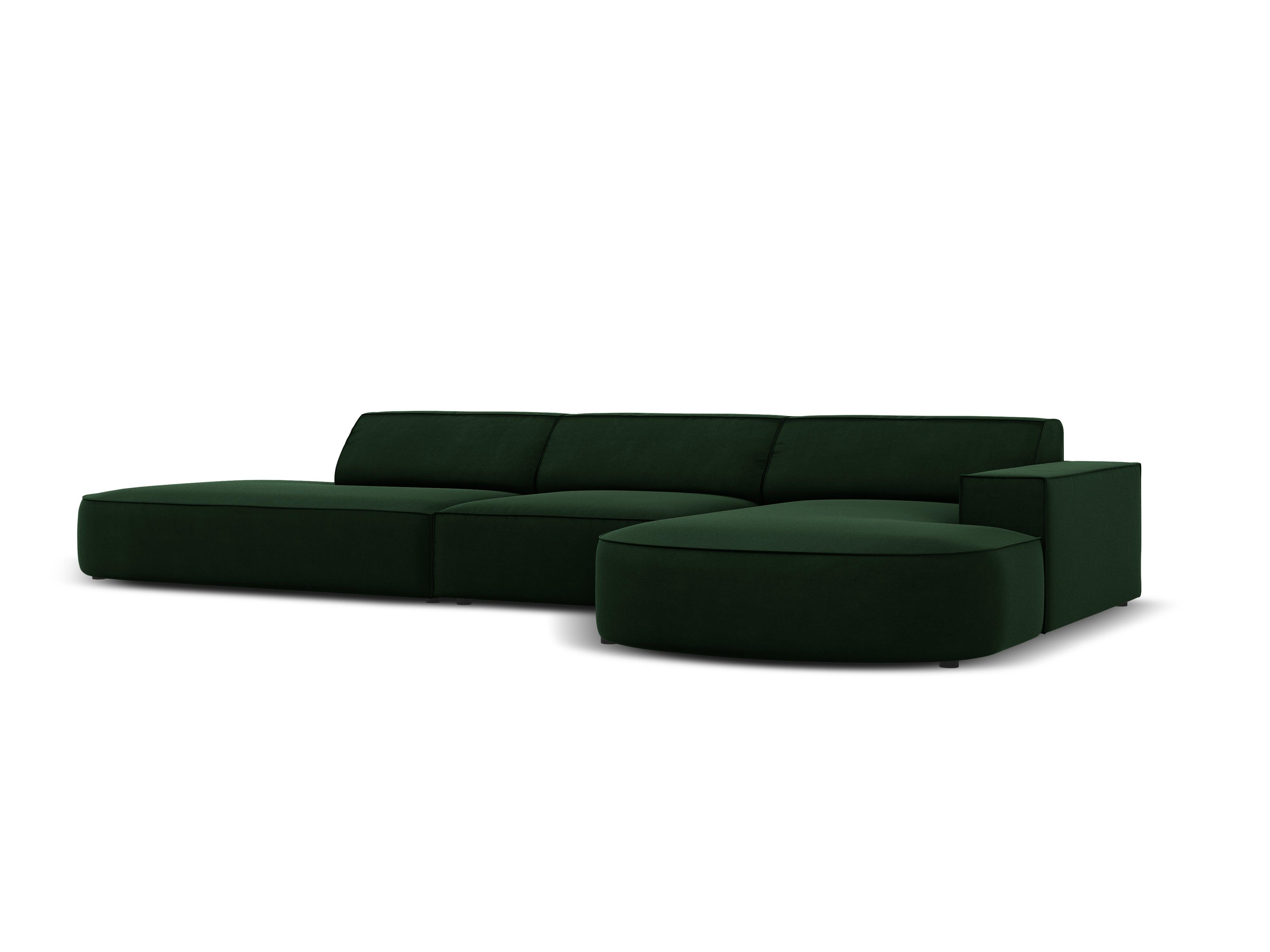 Narożnik aksamitny prawostronny 4-osobowy otwarty JODIE butelkowa zieleń Micadoni Eye on Design
