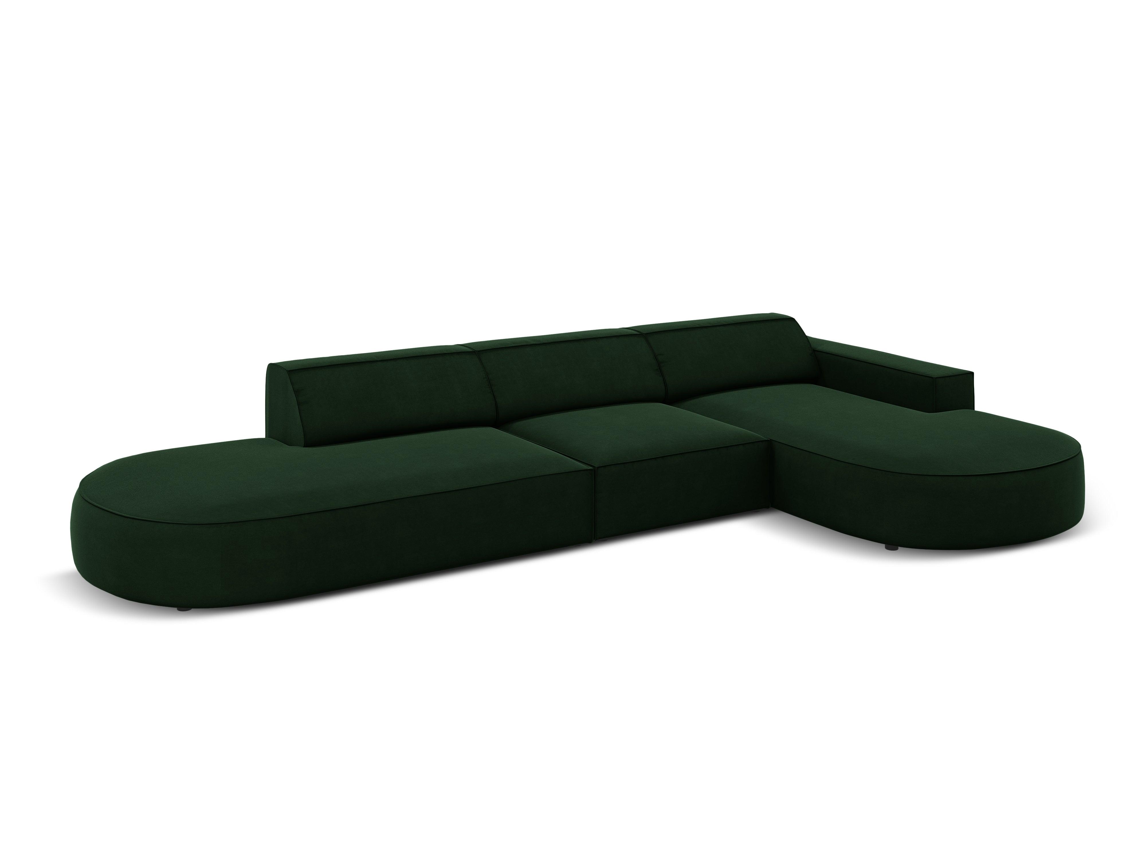 Narożnik aksamitny prawostronny 4-osobowy otwarty JODIE butelkowa zieleń Micadoni Eye on Design