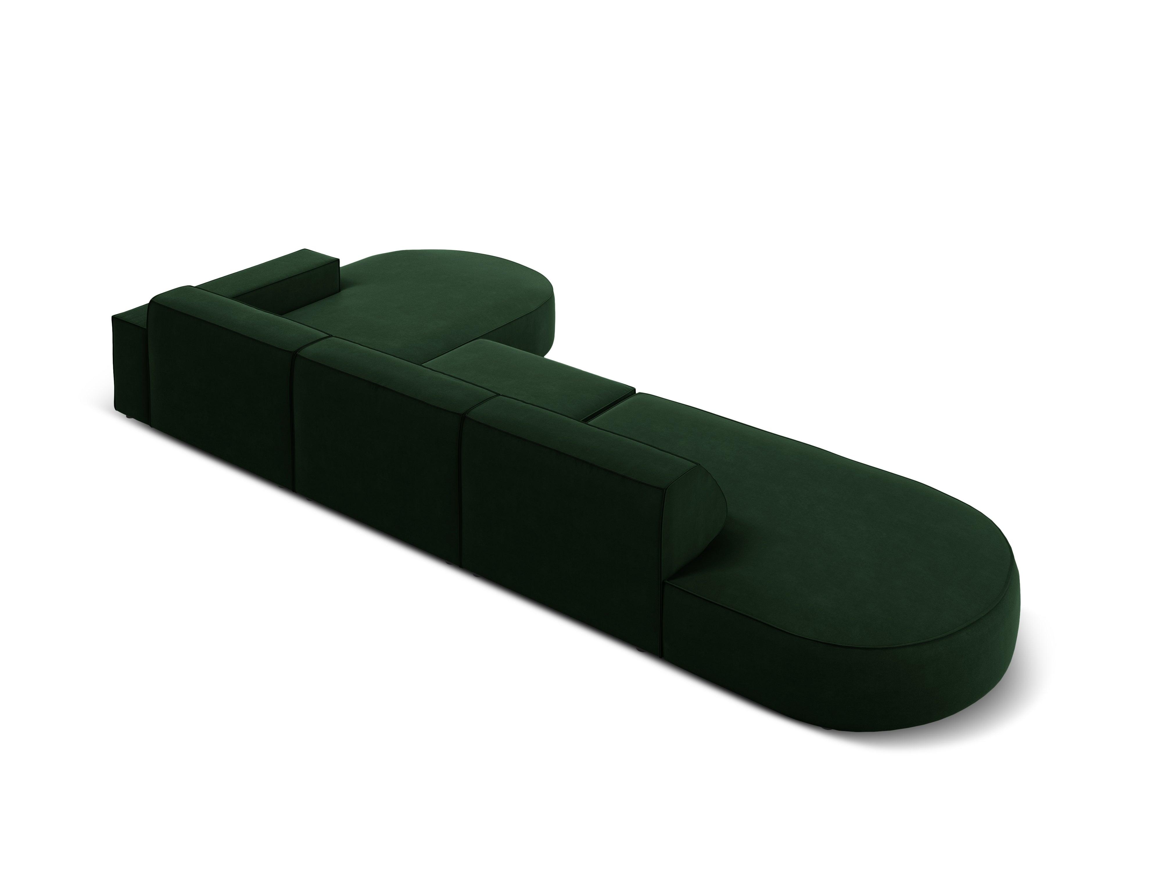 Narożnik aksamitny prawostronny 4-osobowy otwarty JODIE butelkowa zieleń Micadoni Eye on Design