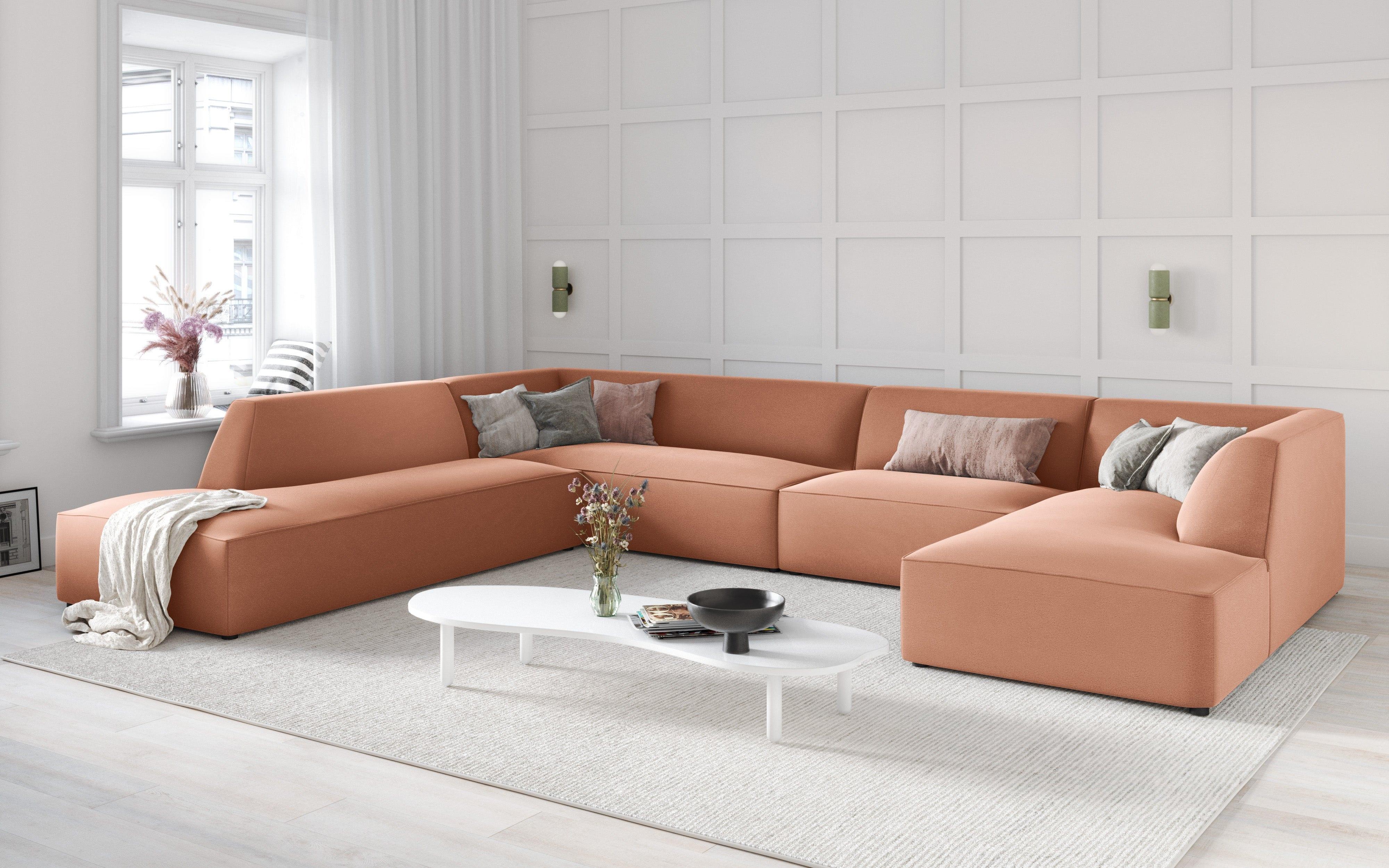 Narożnik w kształcie U aksamitny lewostronny RUBY łososiowy Micadoni Eye on Design
