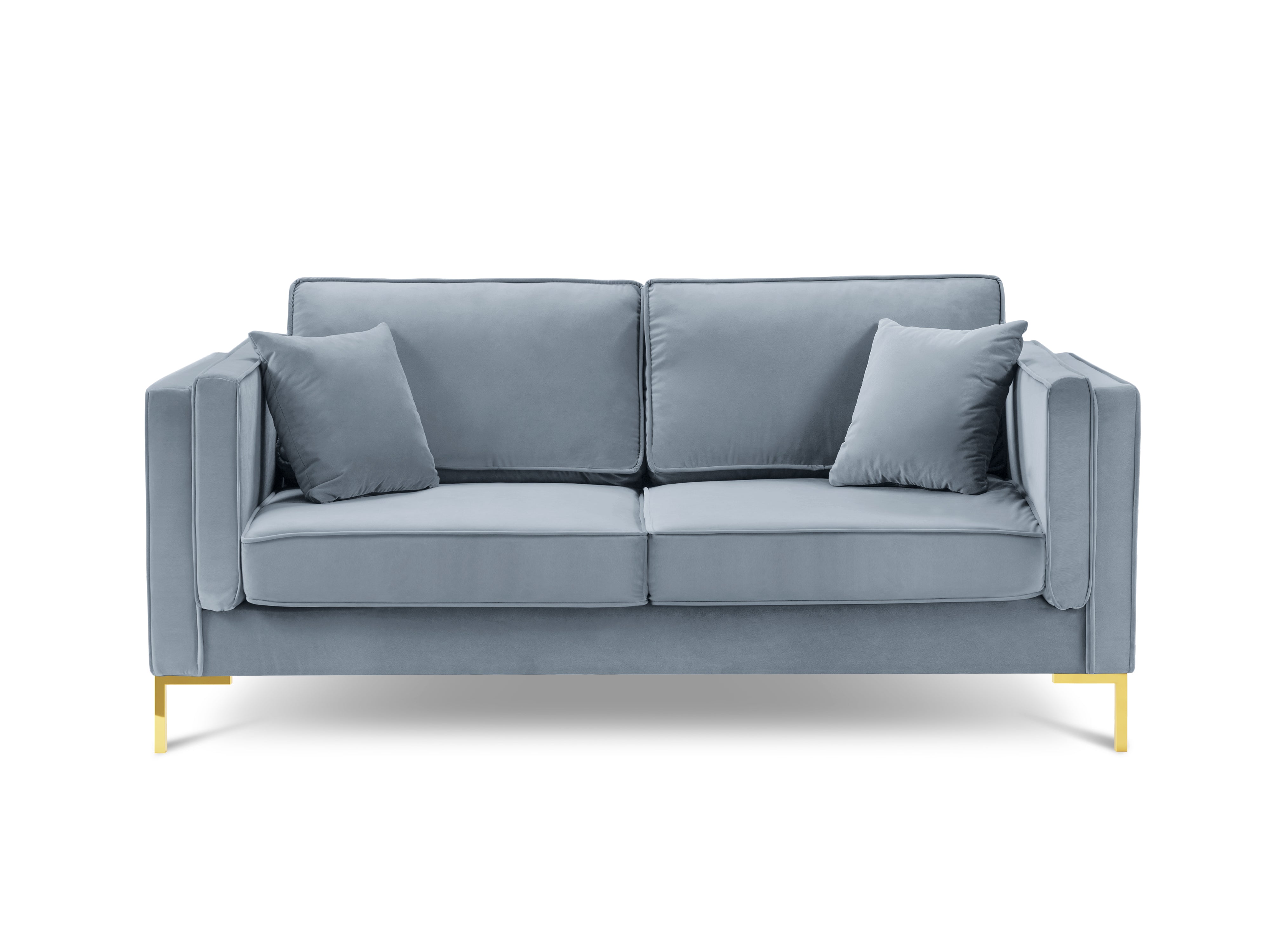 Hellblaues 2-Sitzer-Sofa aus Samt LUIS mit goldenem Gestell