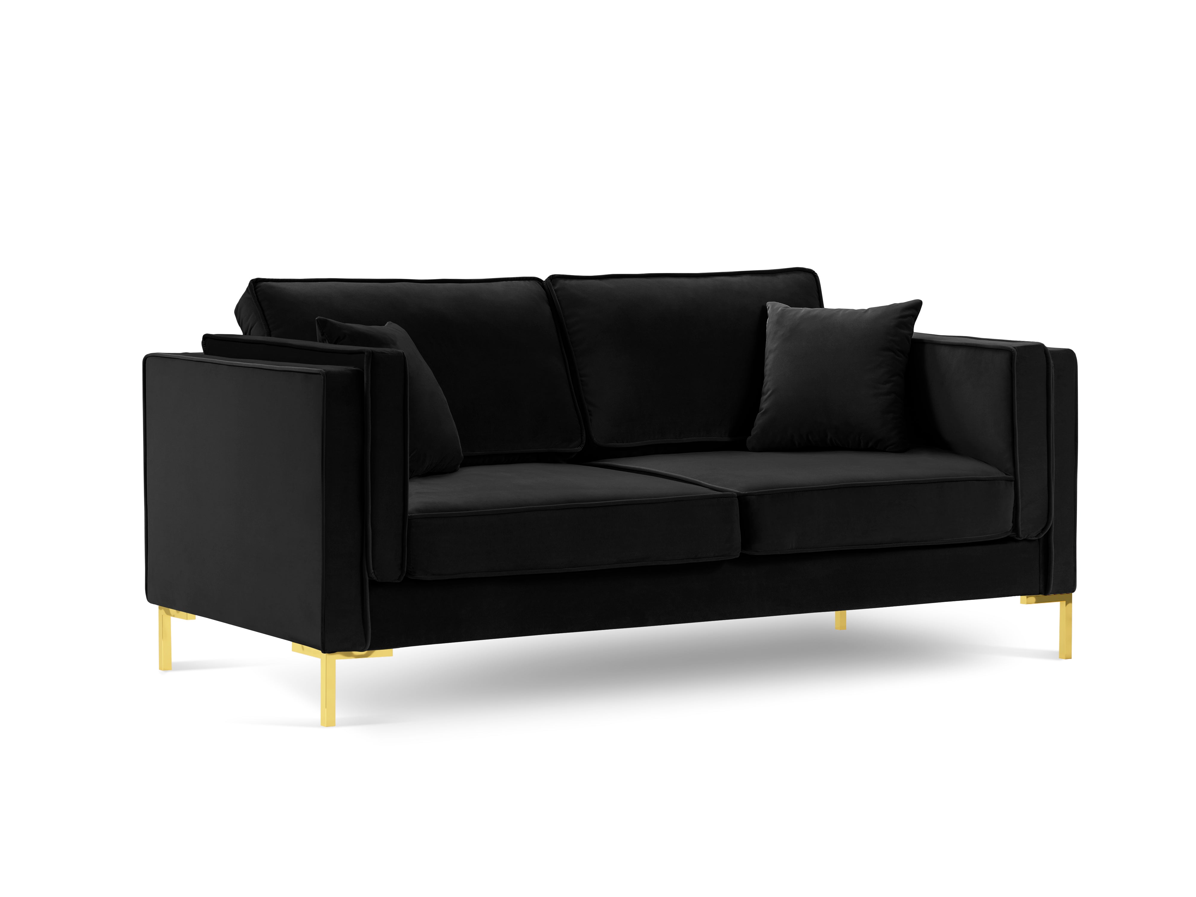 2-Sitzer-Sofa LUIS aus schwarzem Samt mit goldenem Gestell