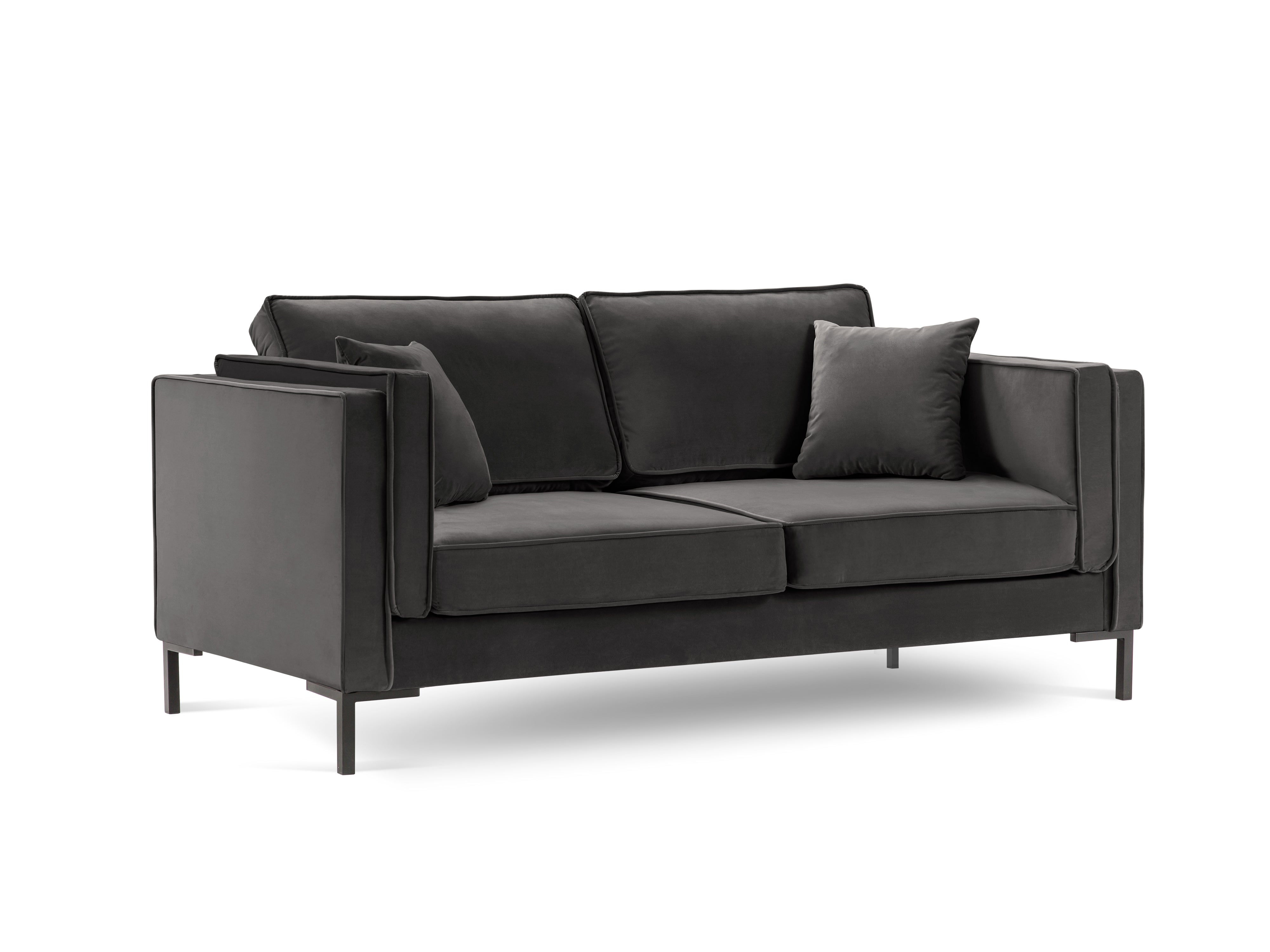 LUIS 2-Sitzer-Sofa aus dunkelgrauem Samt mit schwarzem Untergestell