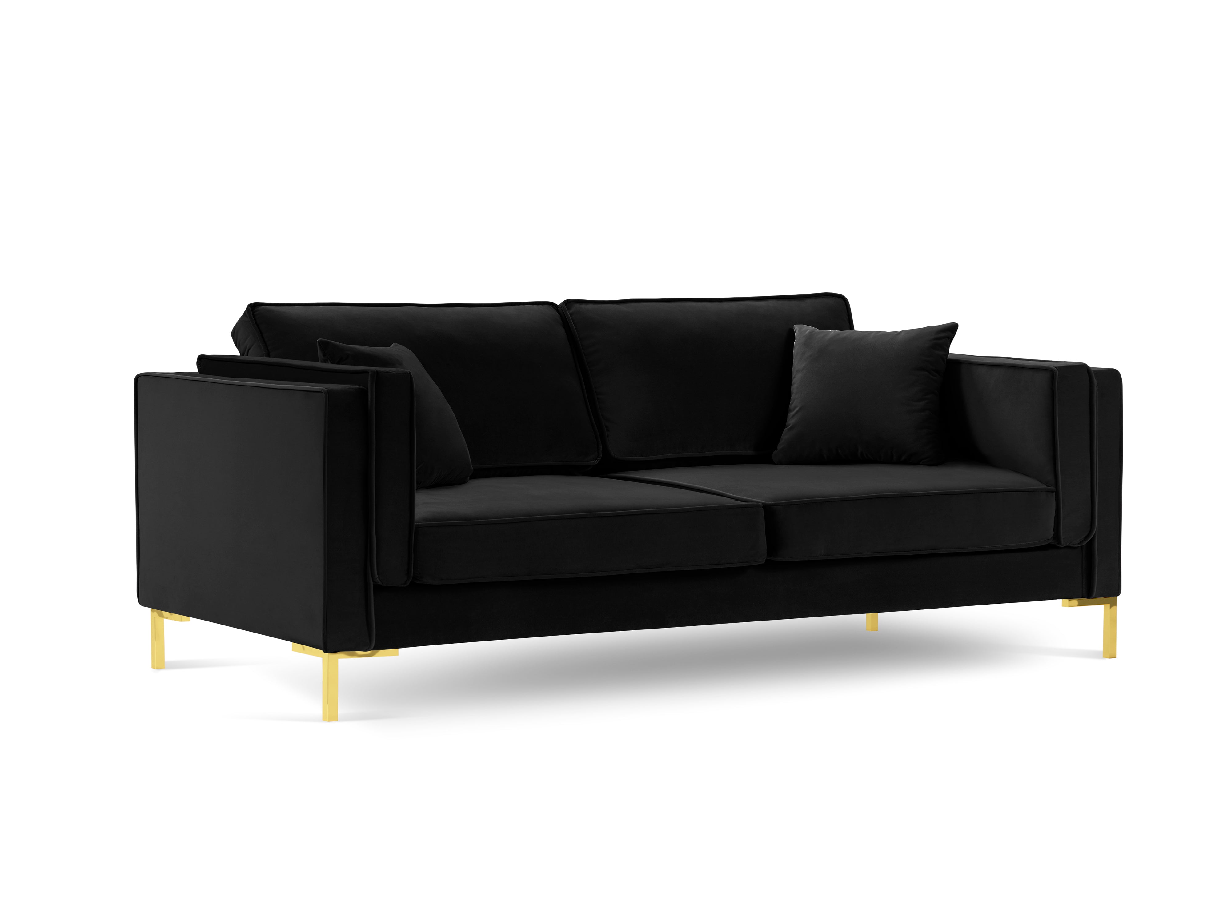 LUIS 3-Sitzer-Sofa aus schwarzem Samt mit goldenem Gestell