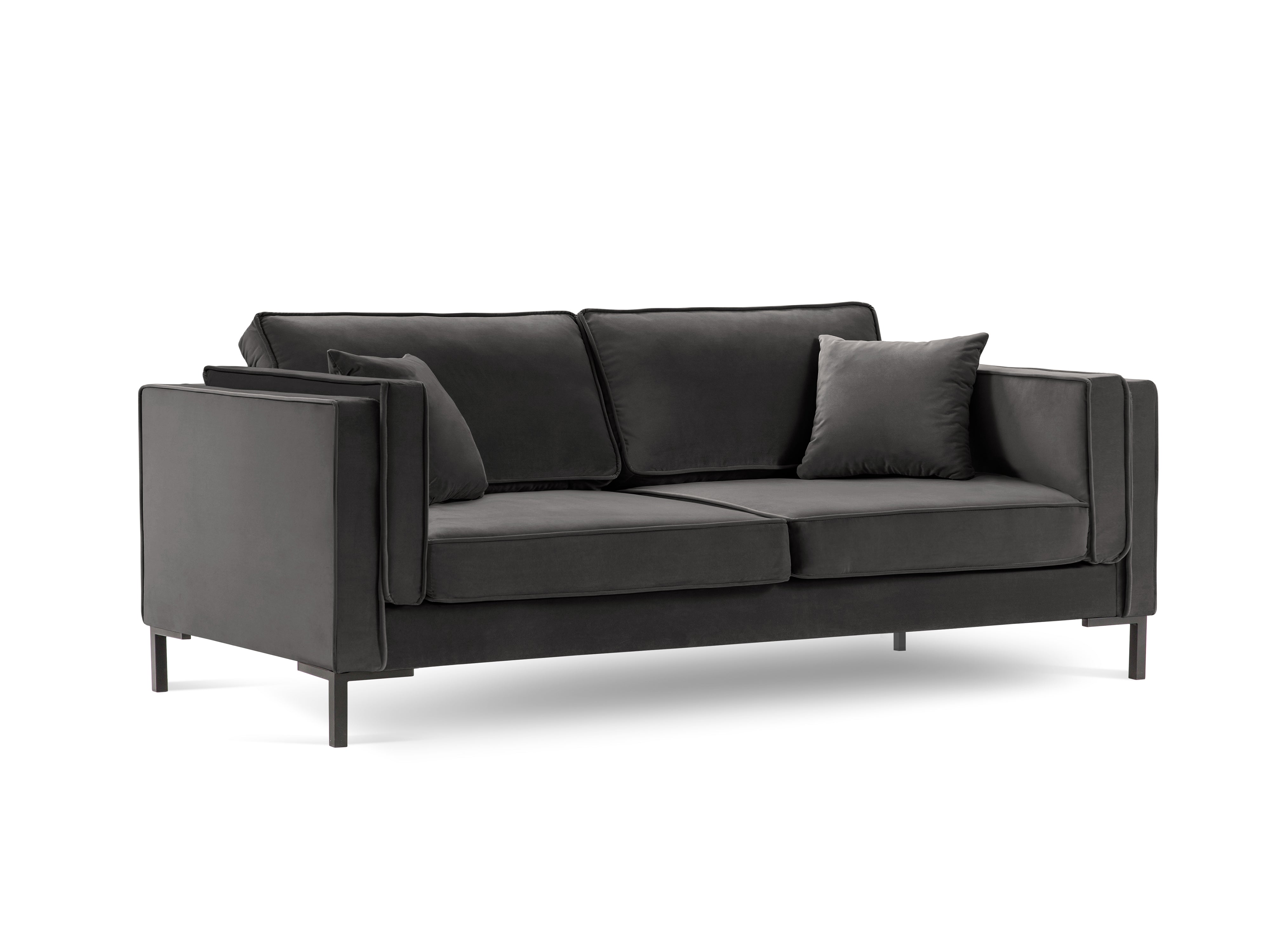 LUIS 3-Sitzer-Sofa aus dunkelgrauem Samt mit schwarzem Gestell