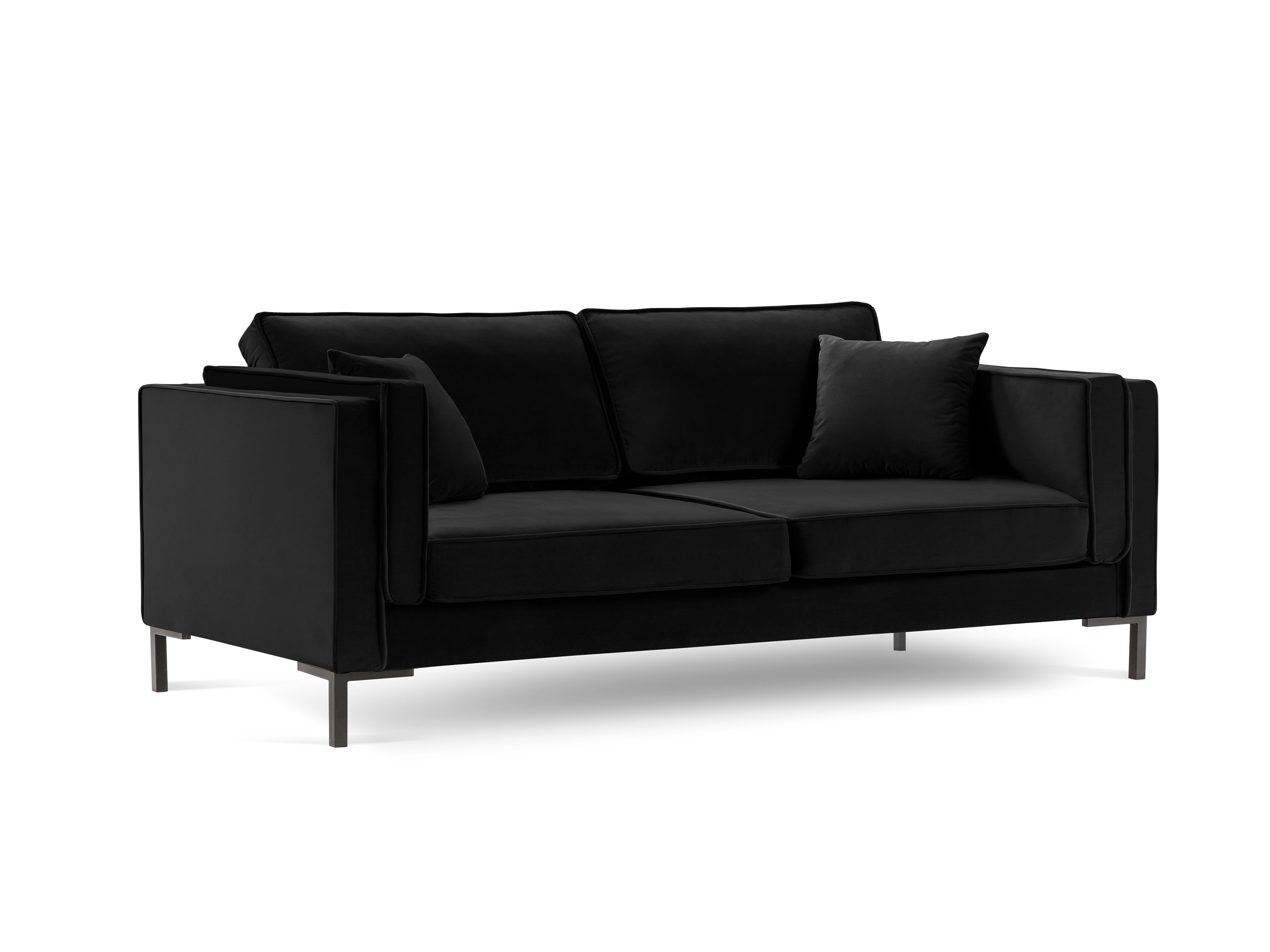 LUIS 3-Sitzer-Sofa aus schwarzem Samt mit schwarzem Untergestell