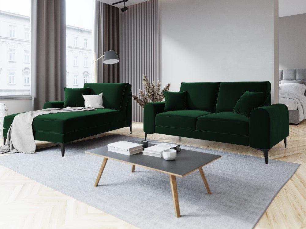 Szezlong aksamitny lewostronny MADARA butelkowa zieleń z czarną podstawą Mazzini Sofas Eye on Design