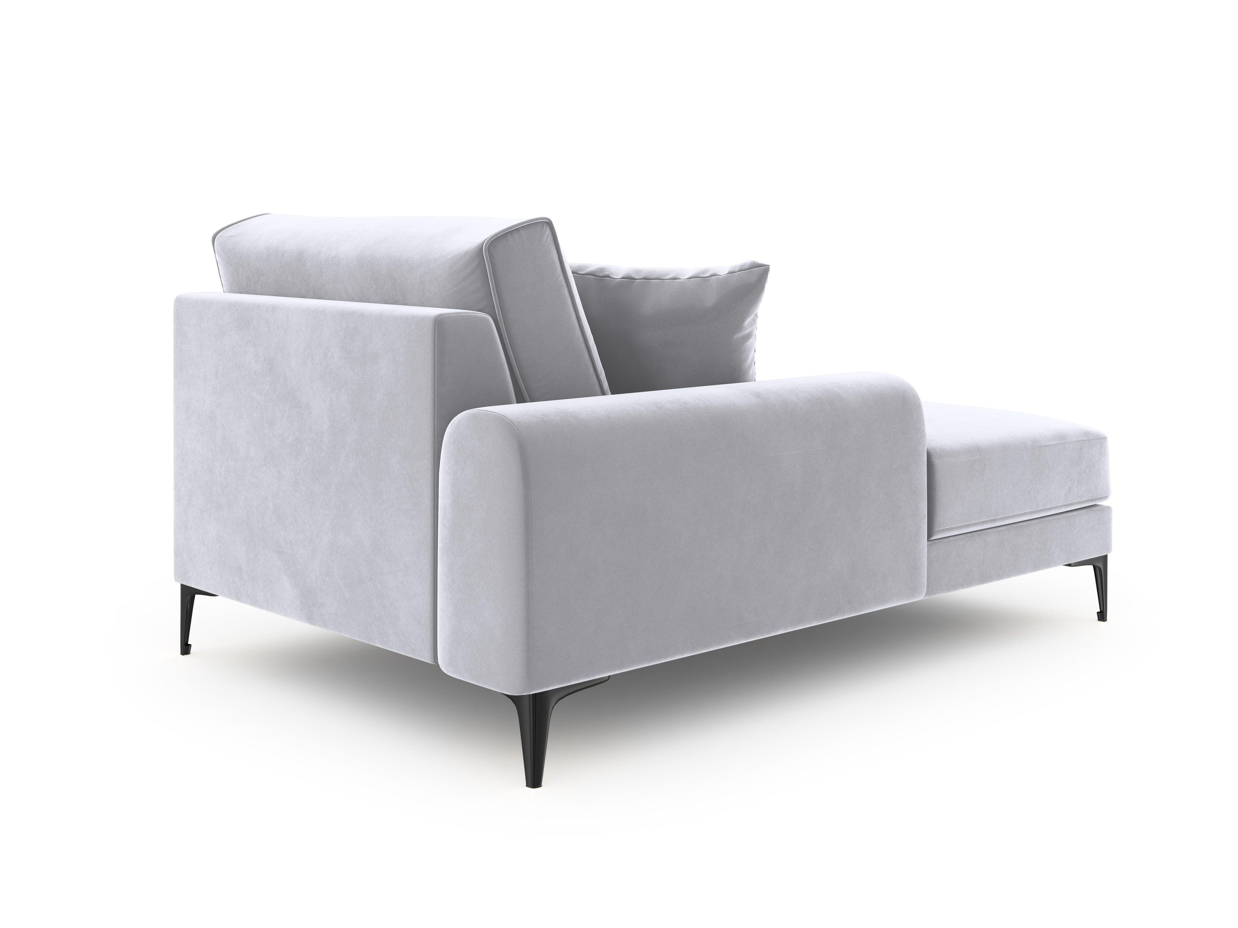 Szezlong aksamitny lewostronny MADARA srebrny z czarną podstawą Mazzini Sofas Eye on Design