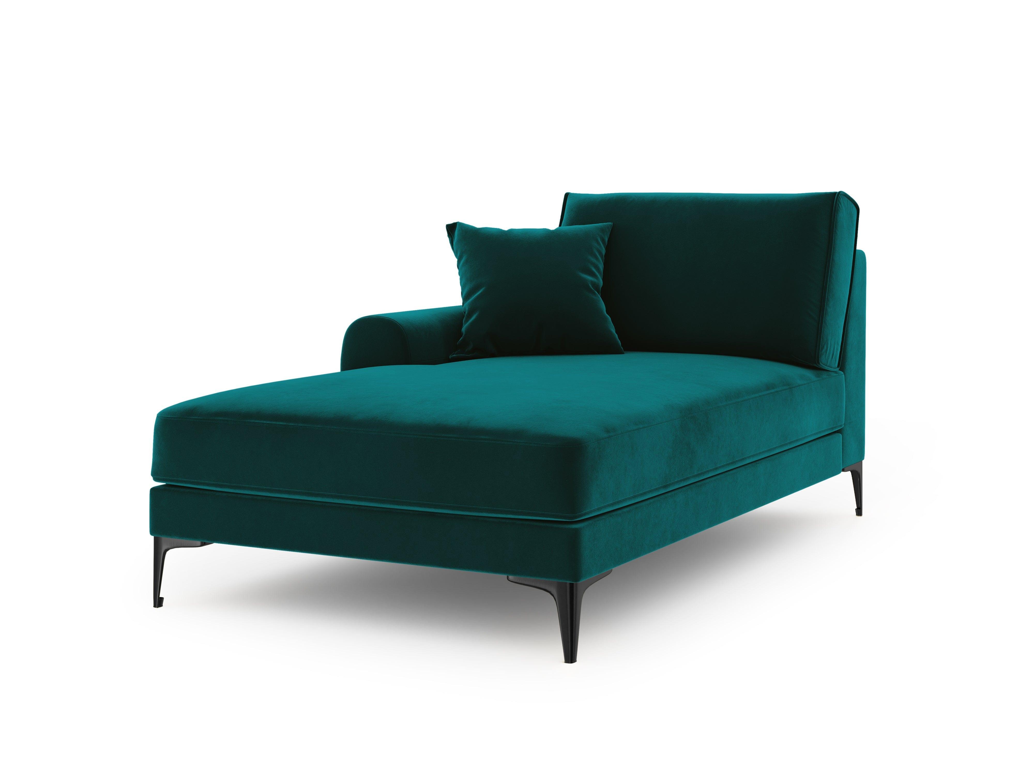 Szezlong aksamitny lewostronny MADARA turkusowy z czarną podstawą Mazzini Sofas Eye on Design