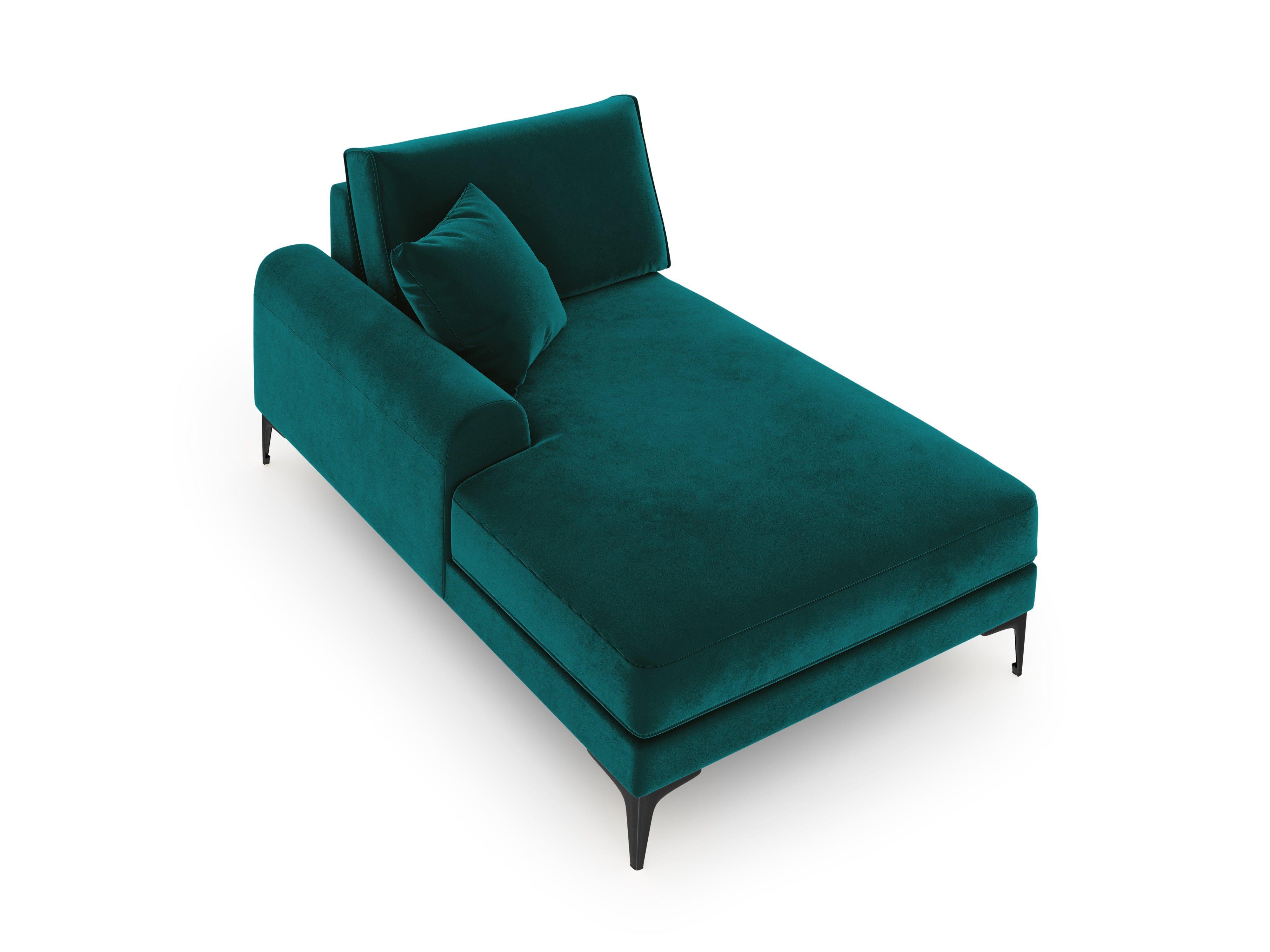 Szezlong aksamitny lewostronny MADARA turkusowy z czarną podstawą Mazzini Sofas Eye on Design