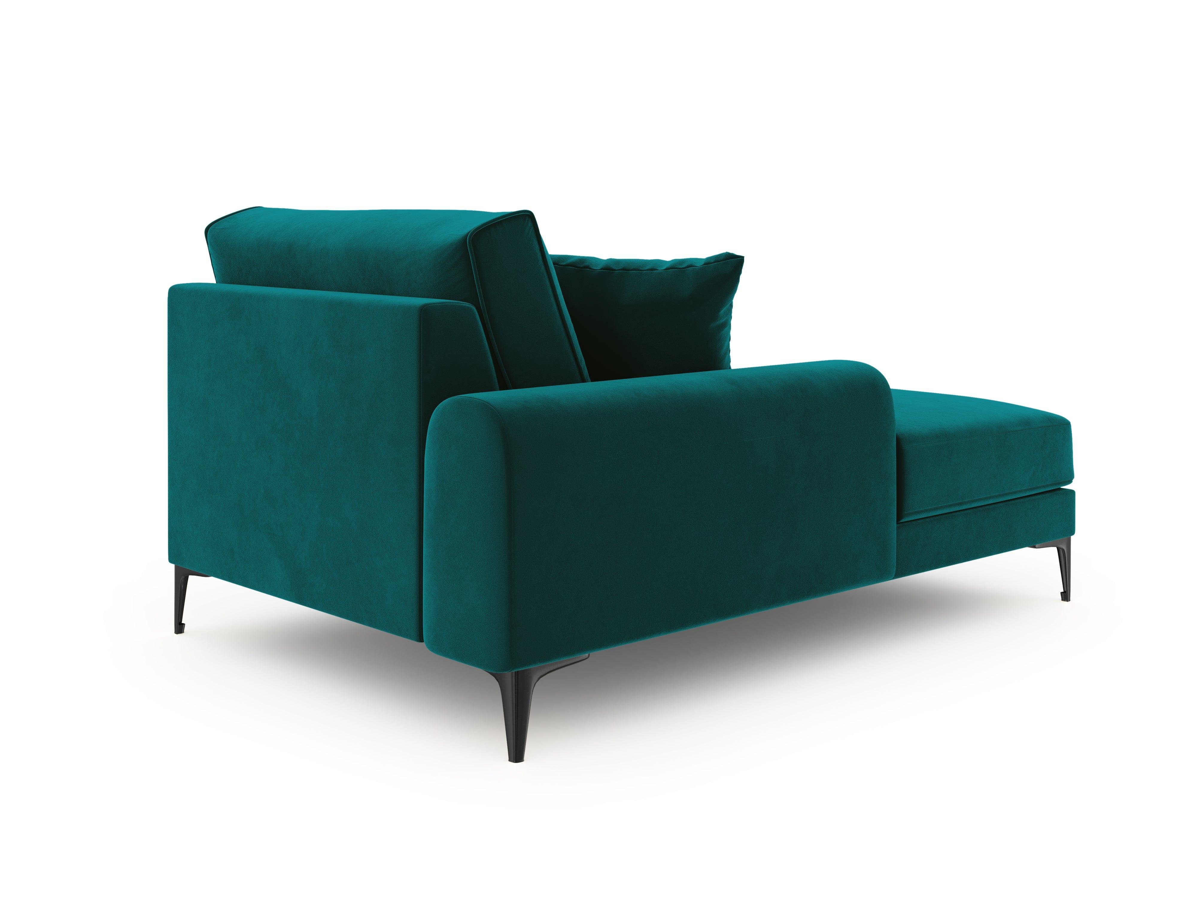 Szezlong aksamitny lewostronny MADARA turkusowy z czarną podstawą Mazzini Sofas Eye on Design