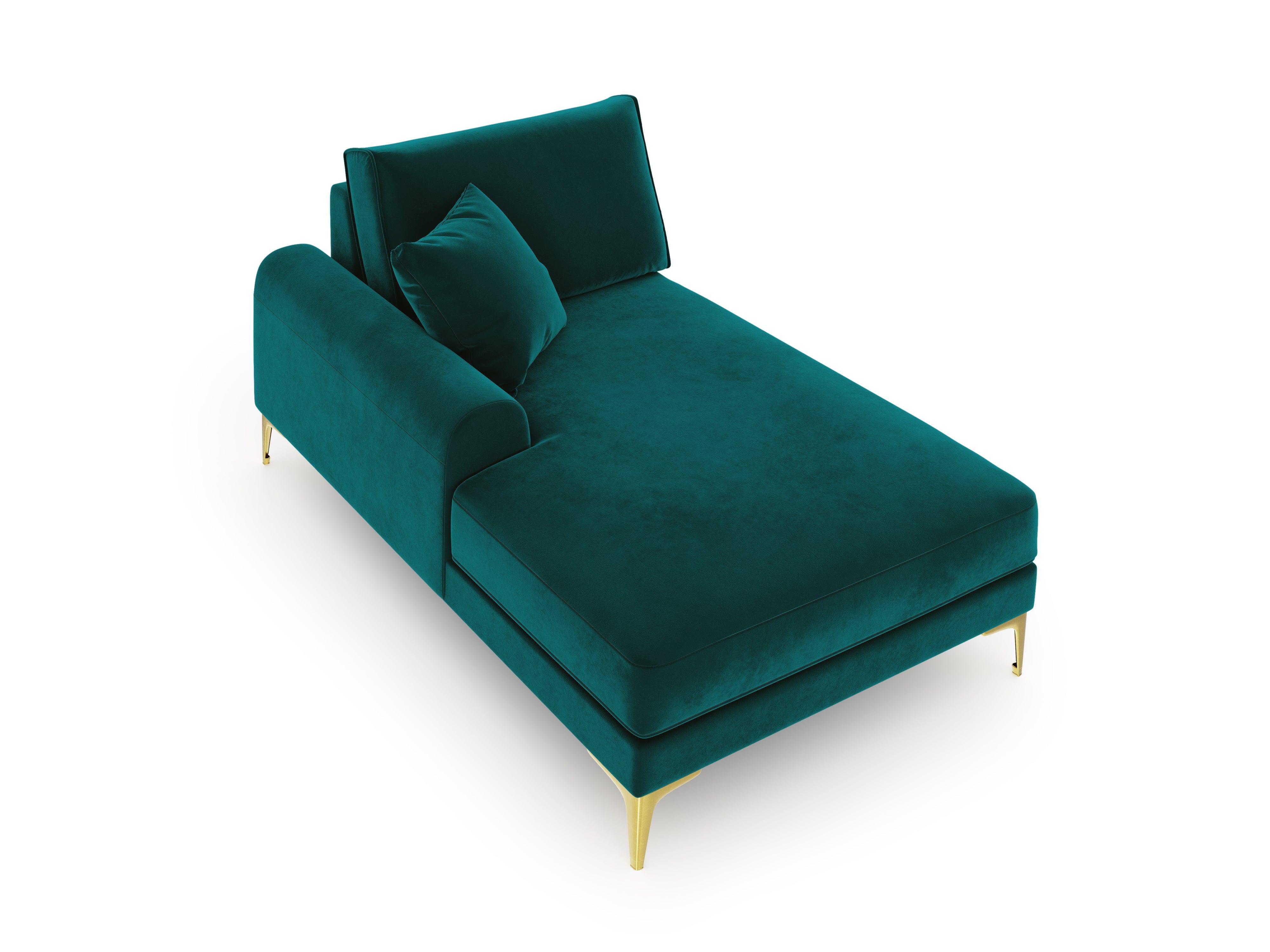 Szezlong aksamitny lewostronny MADARA turkusowy ze złotą podstawą Mazzini Sofas Eye on Design