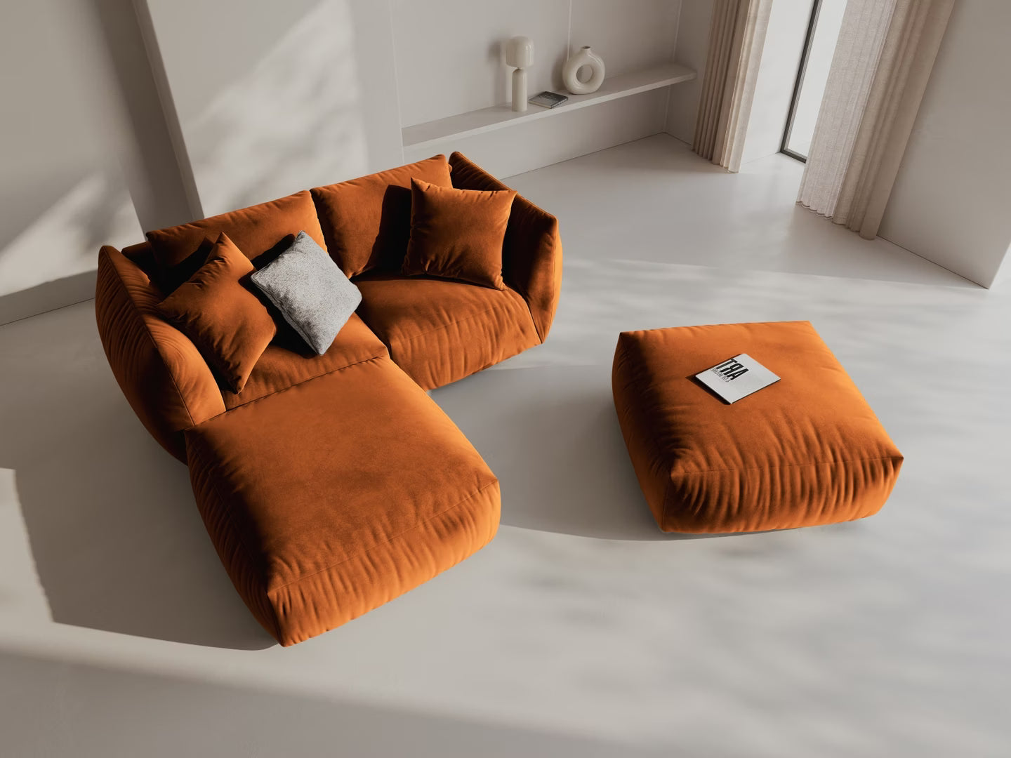 CHRIS terracotta velvet pouf