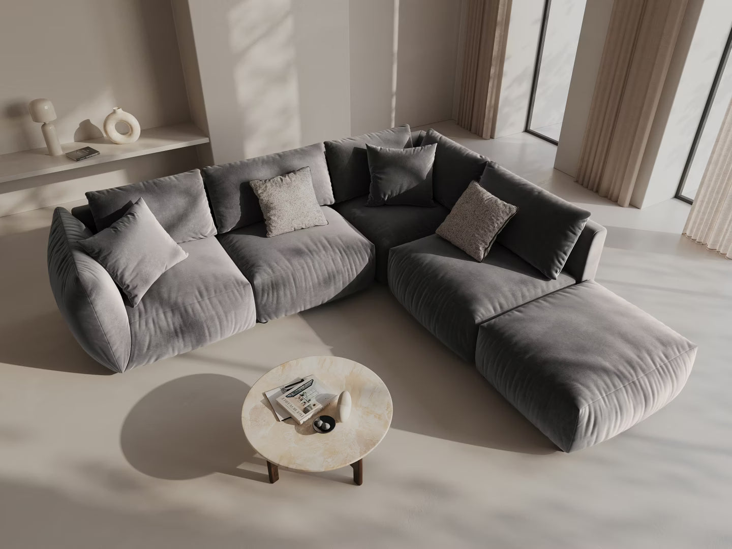 Modulares Samtsofa für 4 Personen, rechtsseitig CHRIS, grau