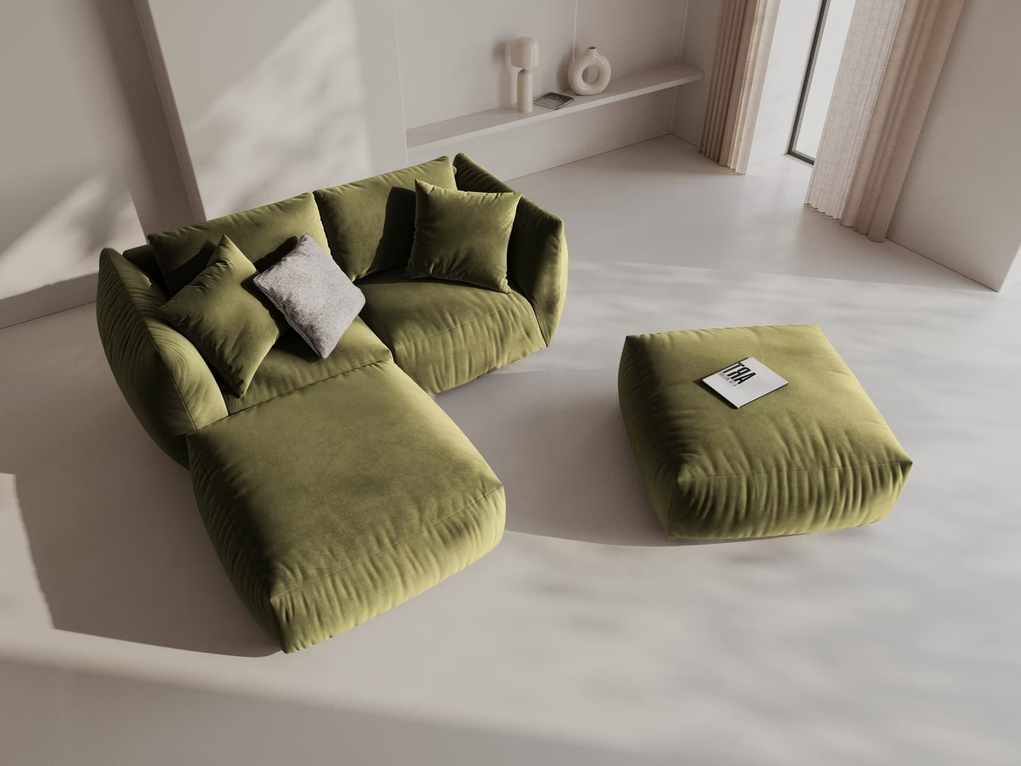 CHRIS green velvet pouf
