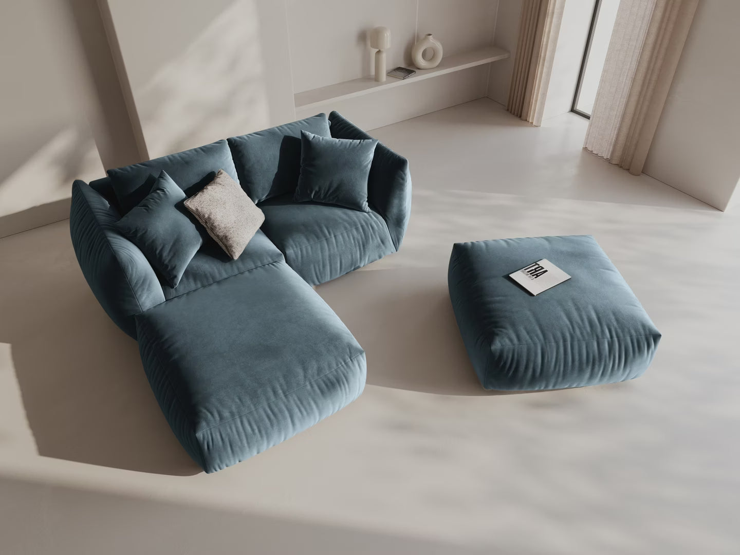 CHRIS light blue chenille pouf