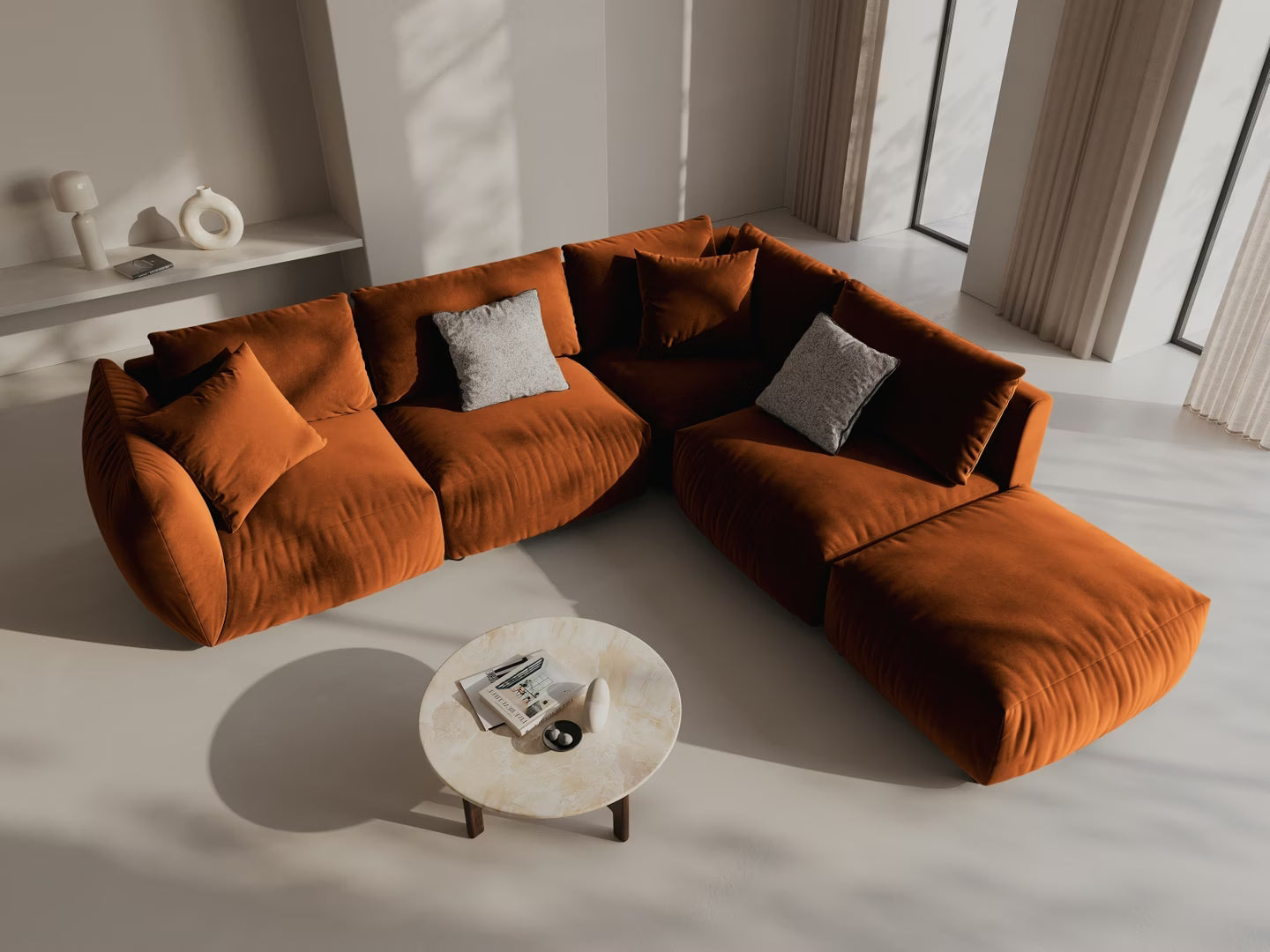 Modulares Samtsofa für 4 Personen, rechtsseitig CHRIS terrakotta