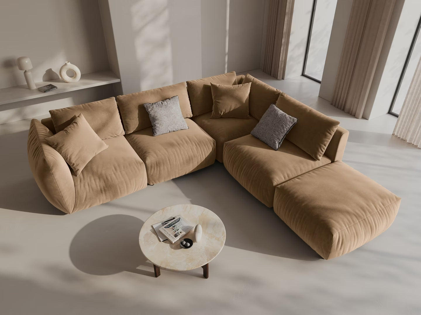 Modulares Samtsofa für 4 Personen, rechtsseitig CHRIS, sandfarben
