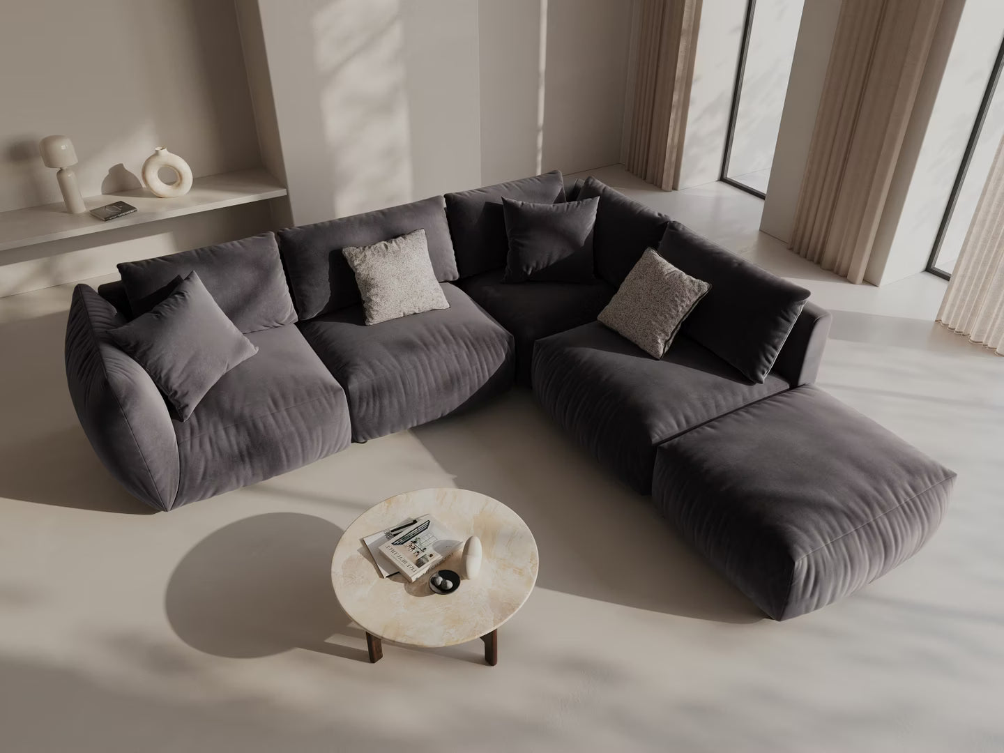 Modulares Samtsofa für 4 Personen, rechtsseitig, CHRIS, dunkelgrau