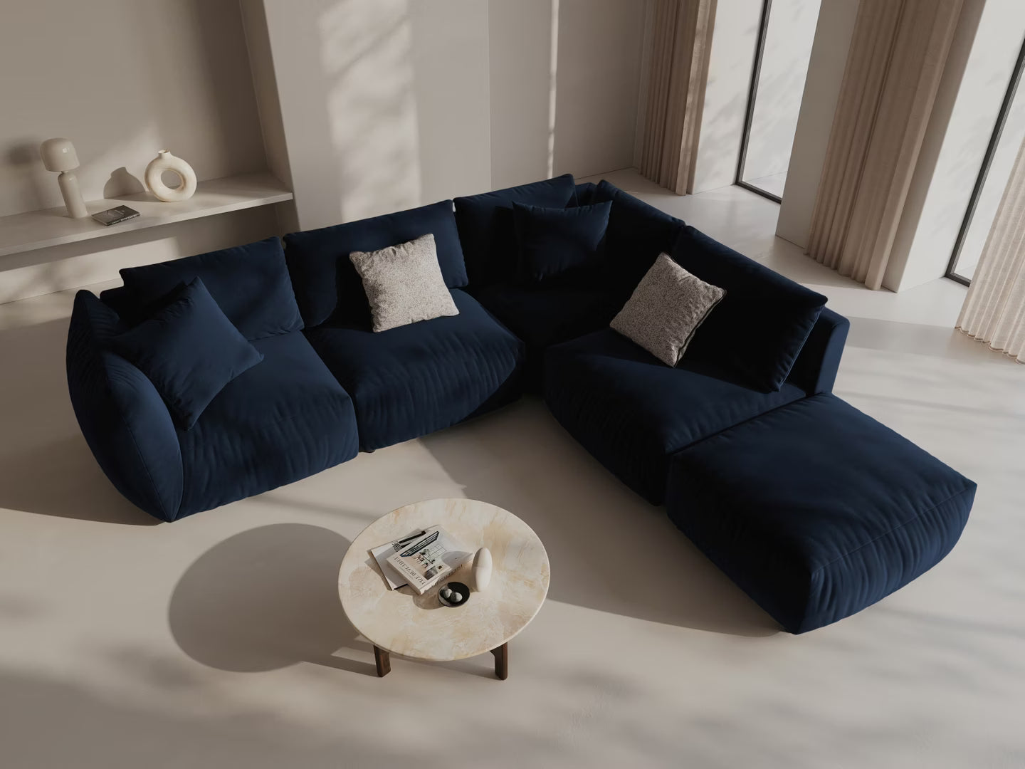Modulares Samtsofa für 4 Personen, rechtsseitig, CHRIS in königsblau