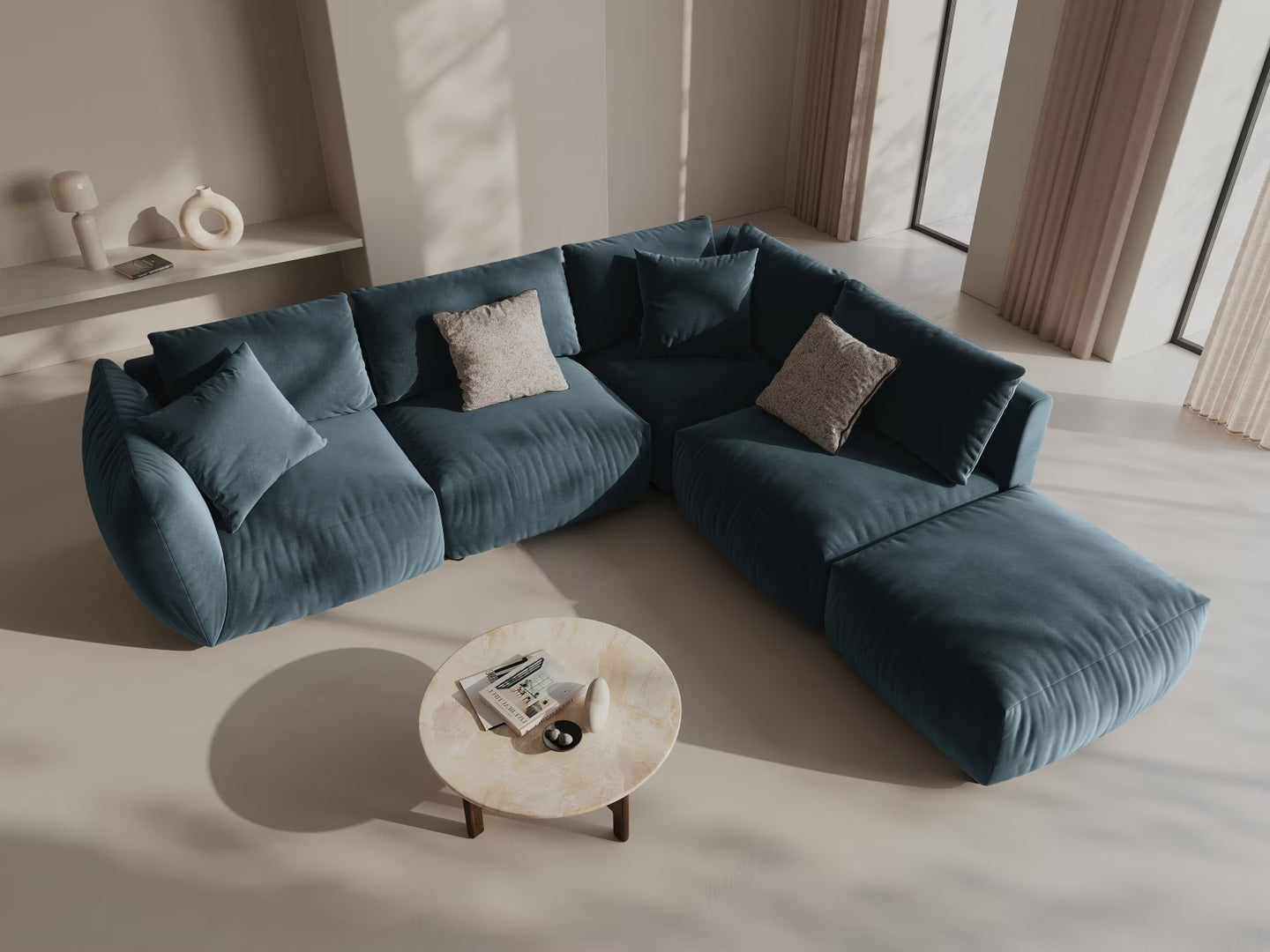 Modulares Samtsofa für 4 Personen, rechtsseitig, CHRIS, hellblau