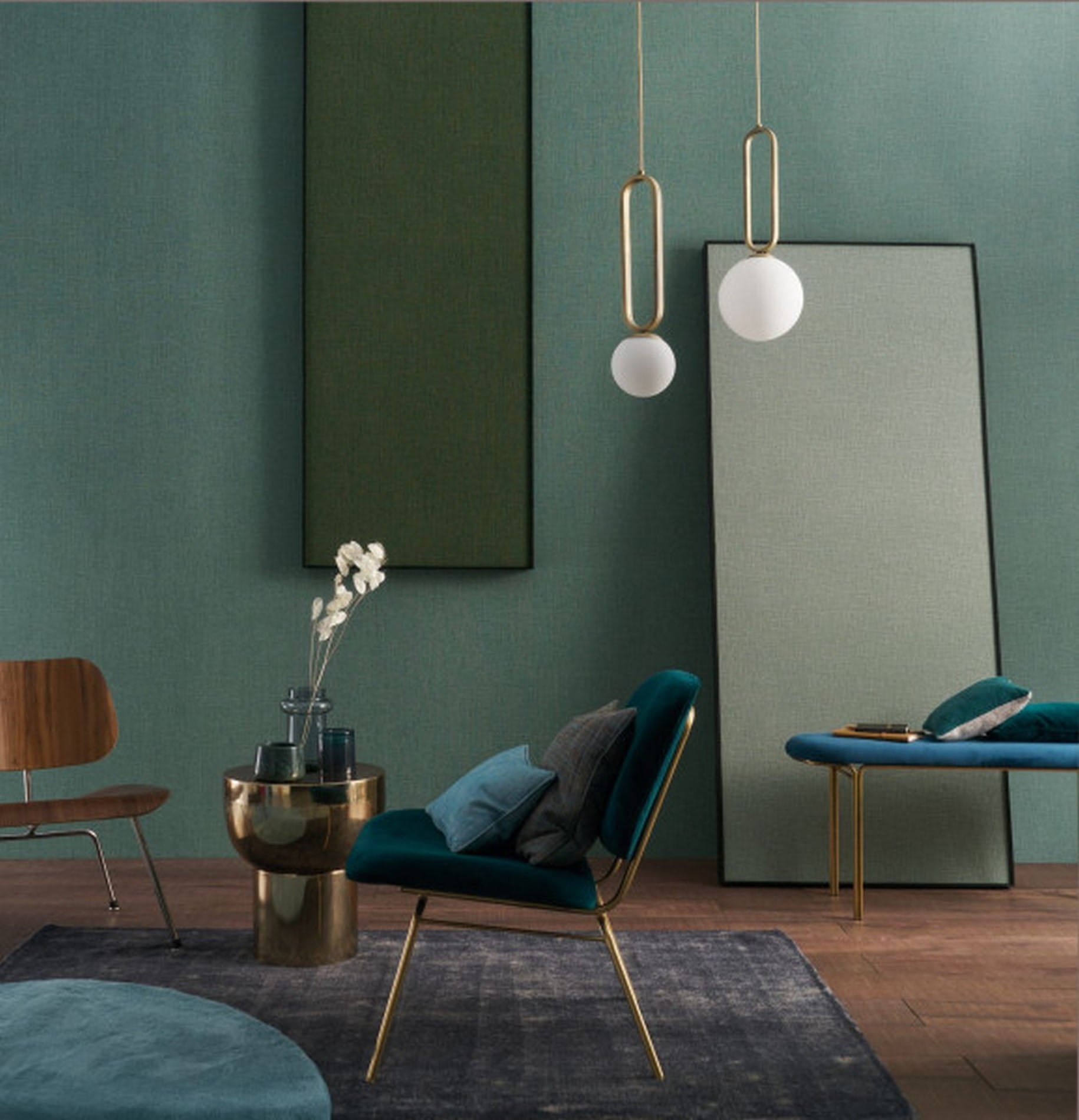 Structural wallpaper mimicking woven canvas FILIN - VERT D'EAU light green