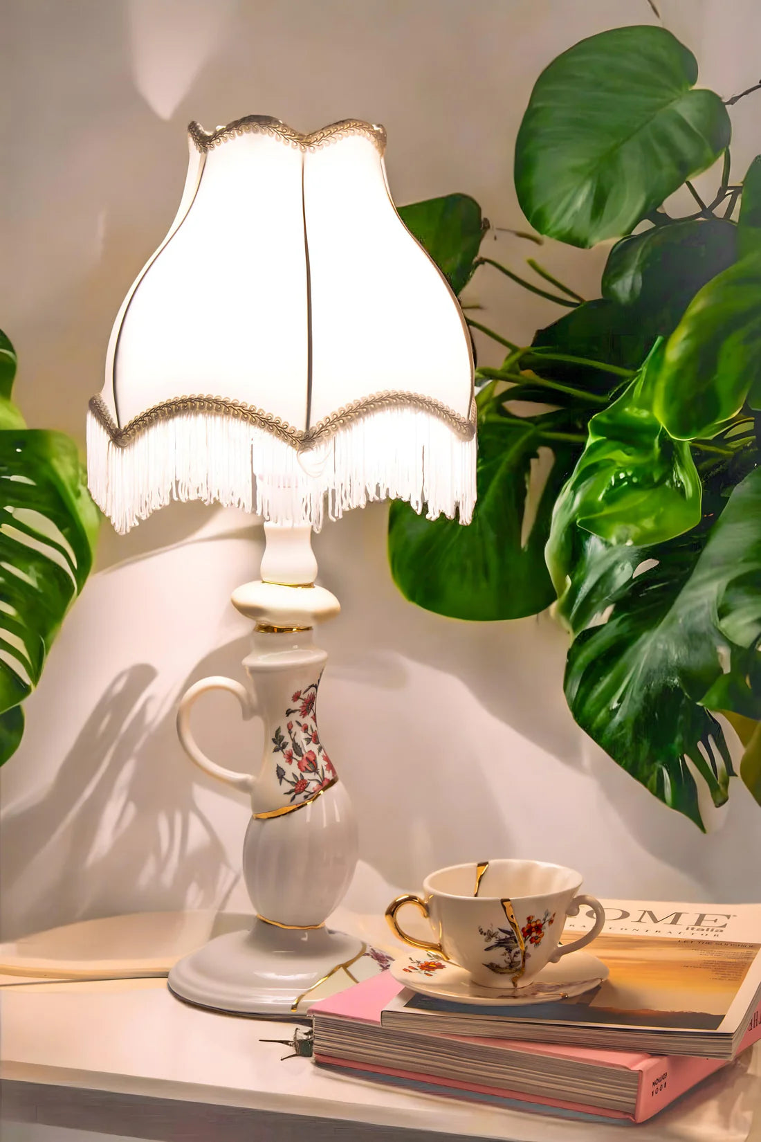 Kintsugi Tischlampe Porzellan mit Gold