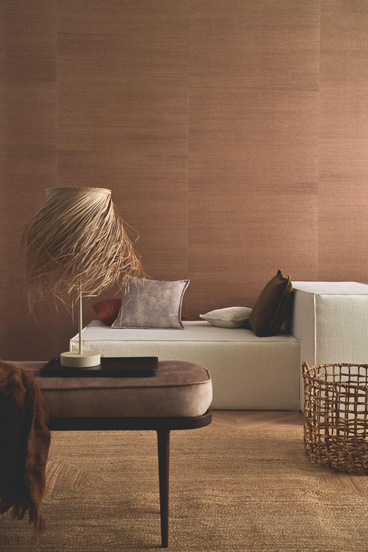 Natural structural wallpaper made from plant fibers DESERTI - IVORY