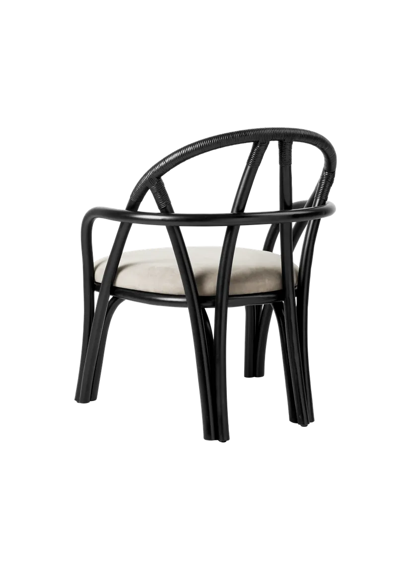 Upholstered BISTRA Armchair with Rattan Ebony Base