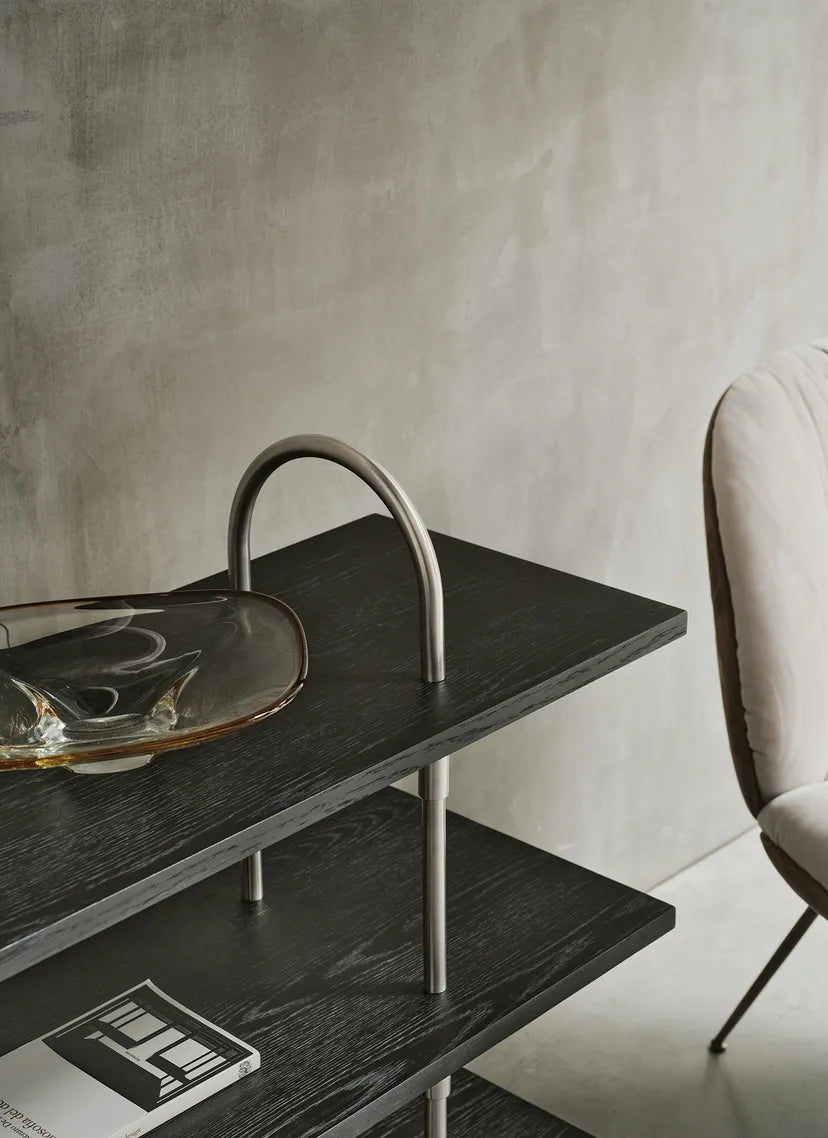 Regal KEEN dunkles Eschenholz mit satinierter Stahlrahmen