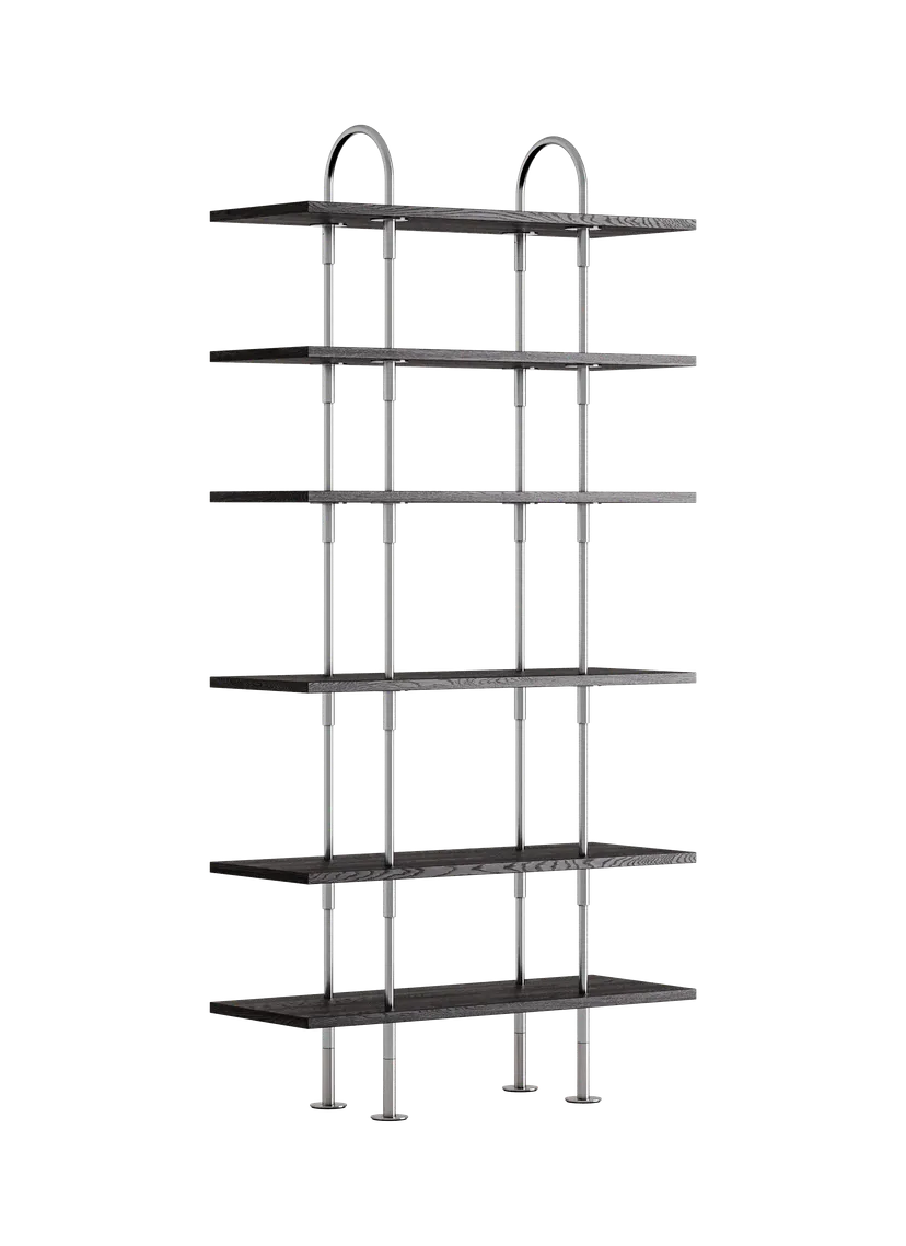 Regal KEEN dunkles Eschenholz mit satinierter Stahlrahmen