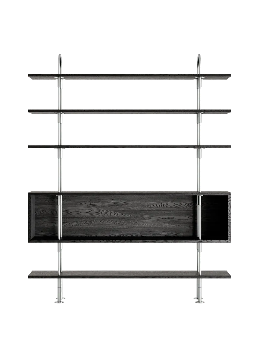 Regal KEEN BOX dunkles Eschenholz mit satinierter Stahlrahmen