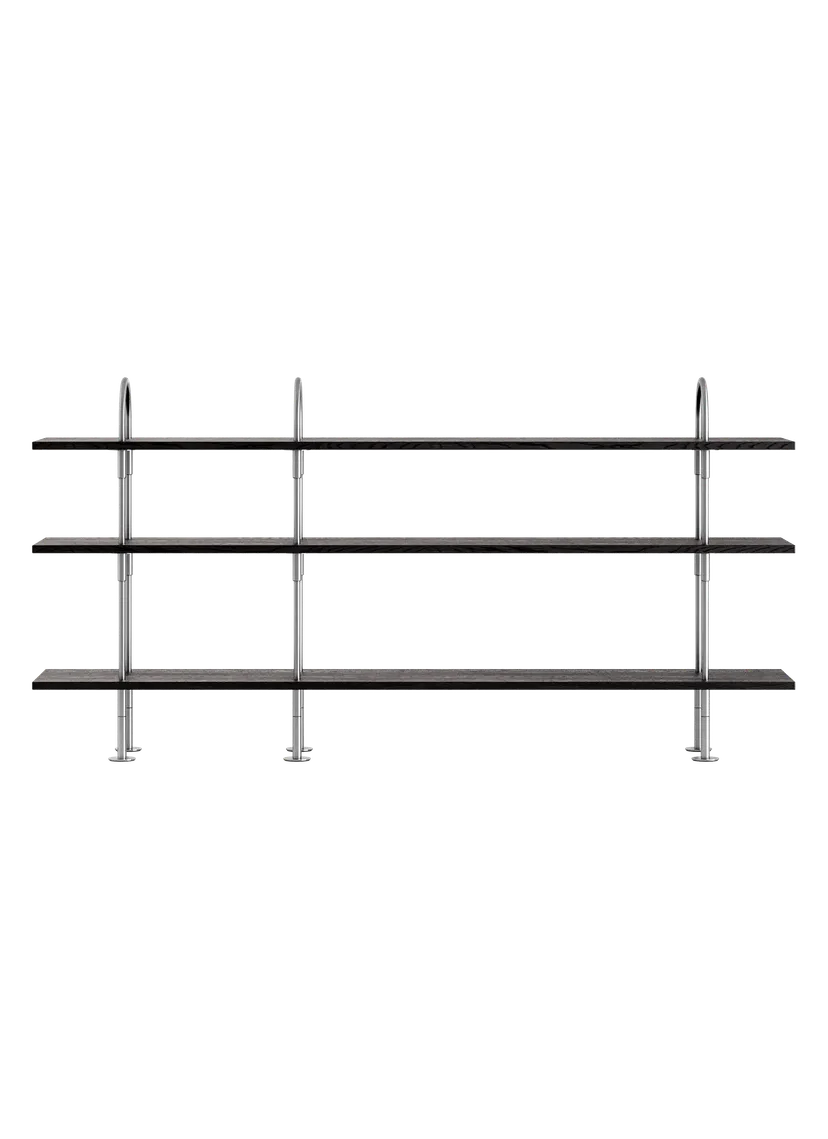 Regal KEEN dunkles Eschenholz mit satinierter Stahlrahmen