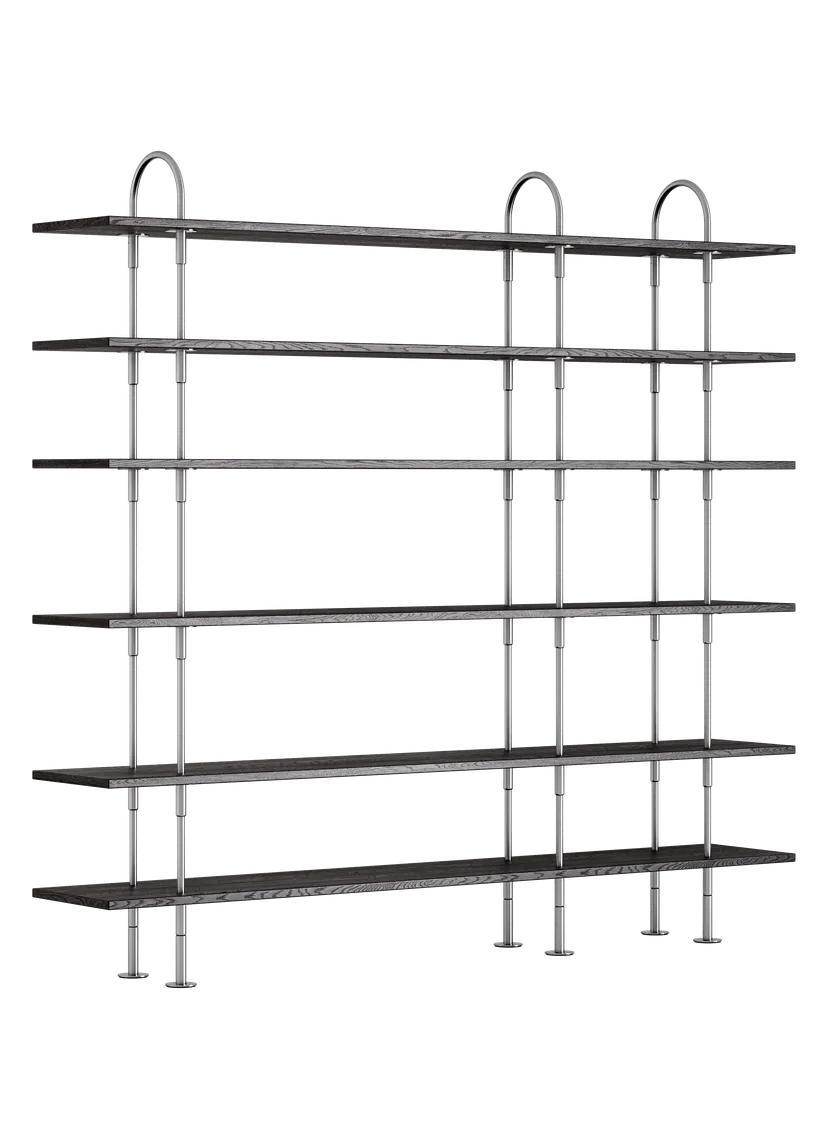 Regal KEEN dunkles Eschenholz mit satinierter Stahlrahmen