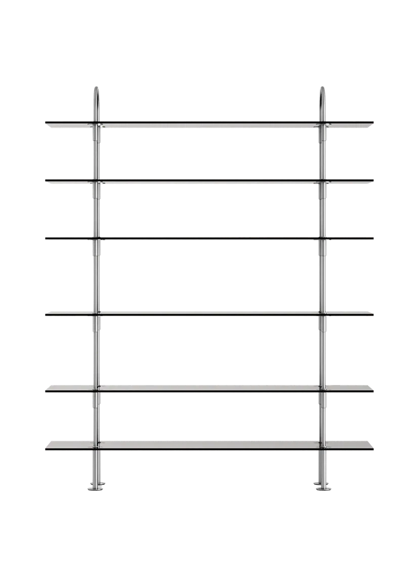 Regal KEEN mit rauchigem Glas und satinierter Stahlrahmen