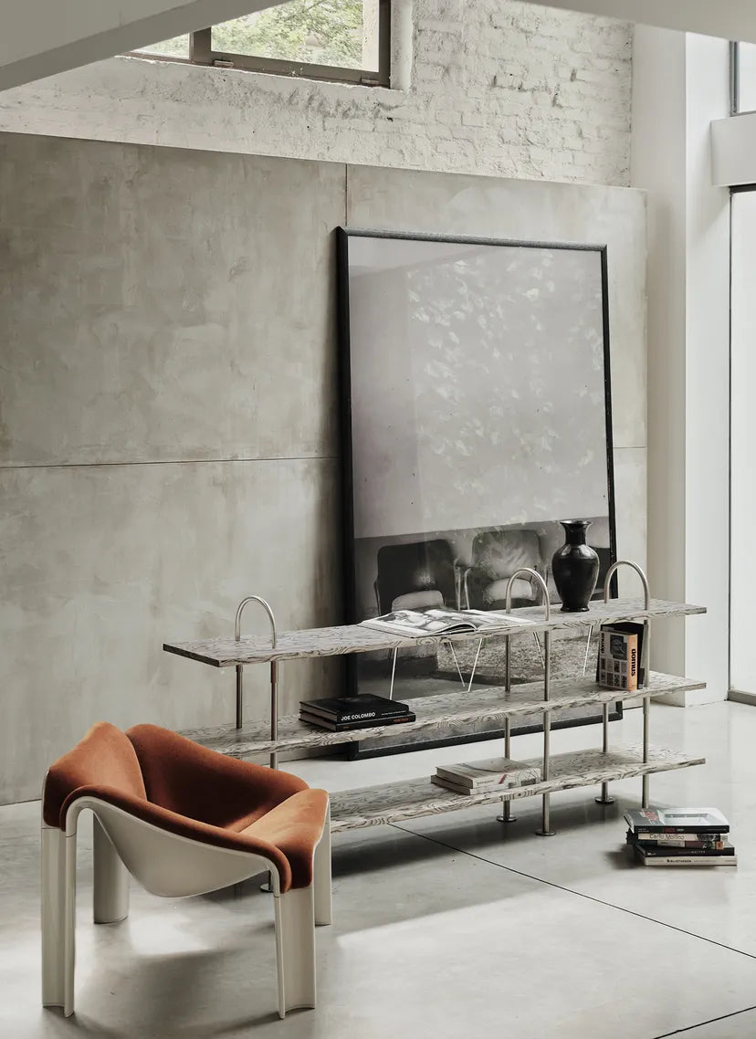 Regal KEEN graues Holz mit satinierter Stahlrahmen