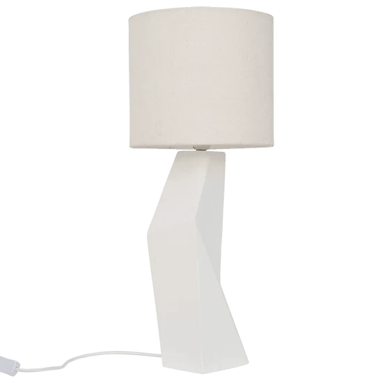 Lampa stołowa MiYUKI biała kamionka z bawełnianym abażurem