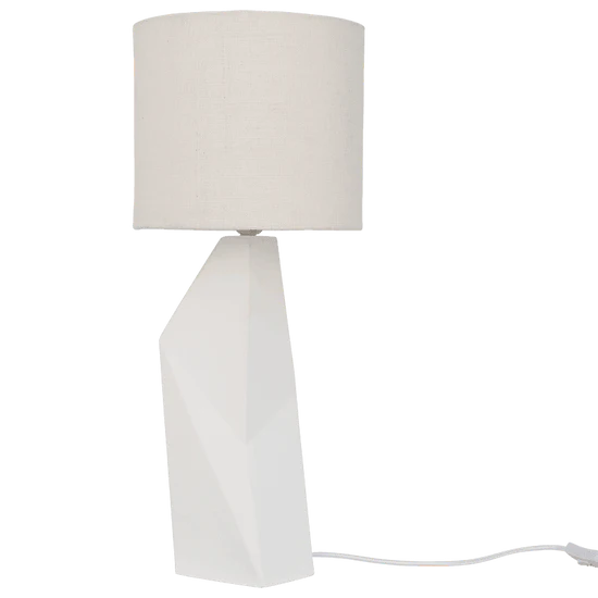 Lampa stołowa MiYUKI biała kamionka z bawełnianym abażurem