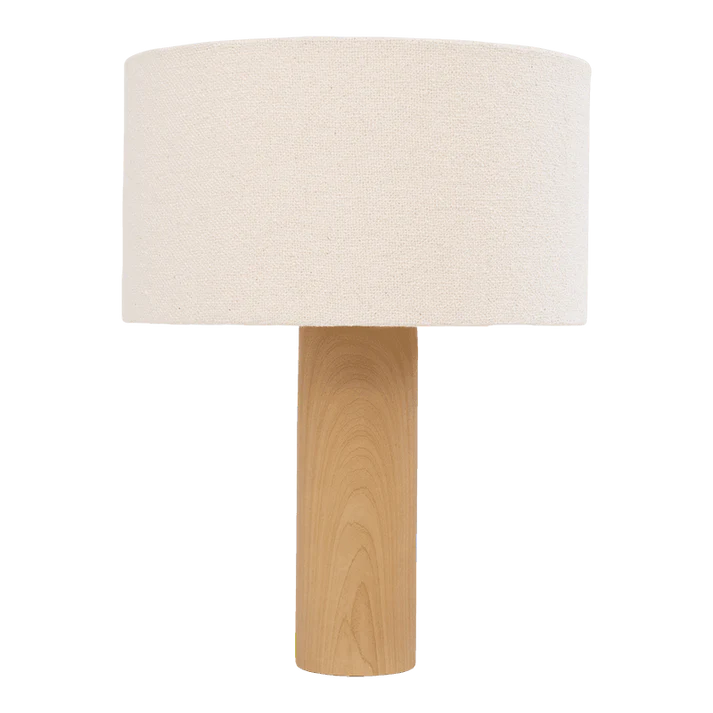 Lampa stołowa ELYN ceramika imitująca drewno z abażurem bouclé