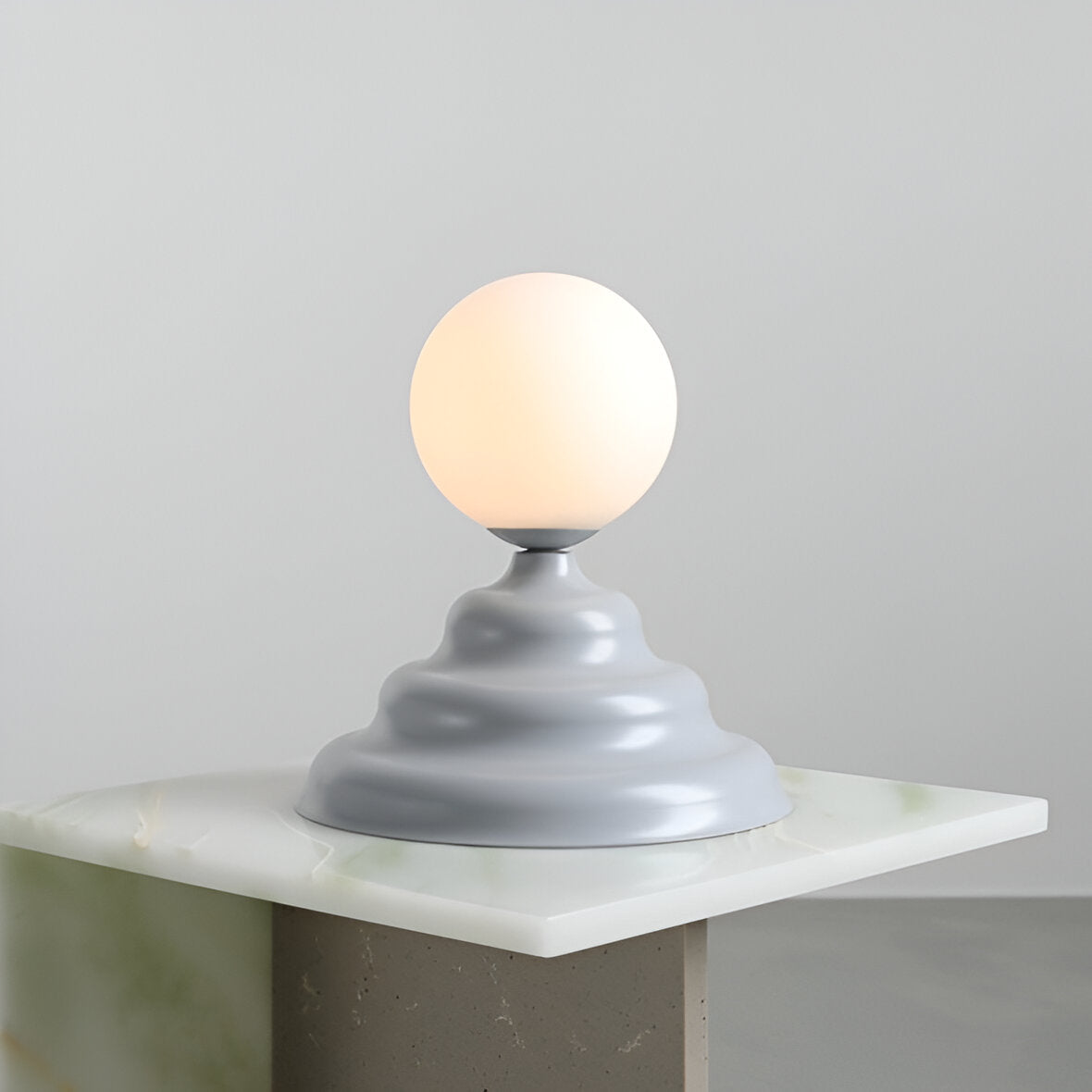 Table lamp with a glass lampshade gray wave