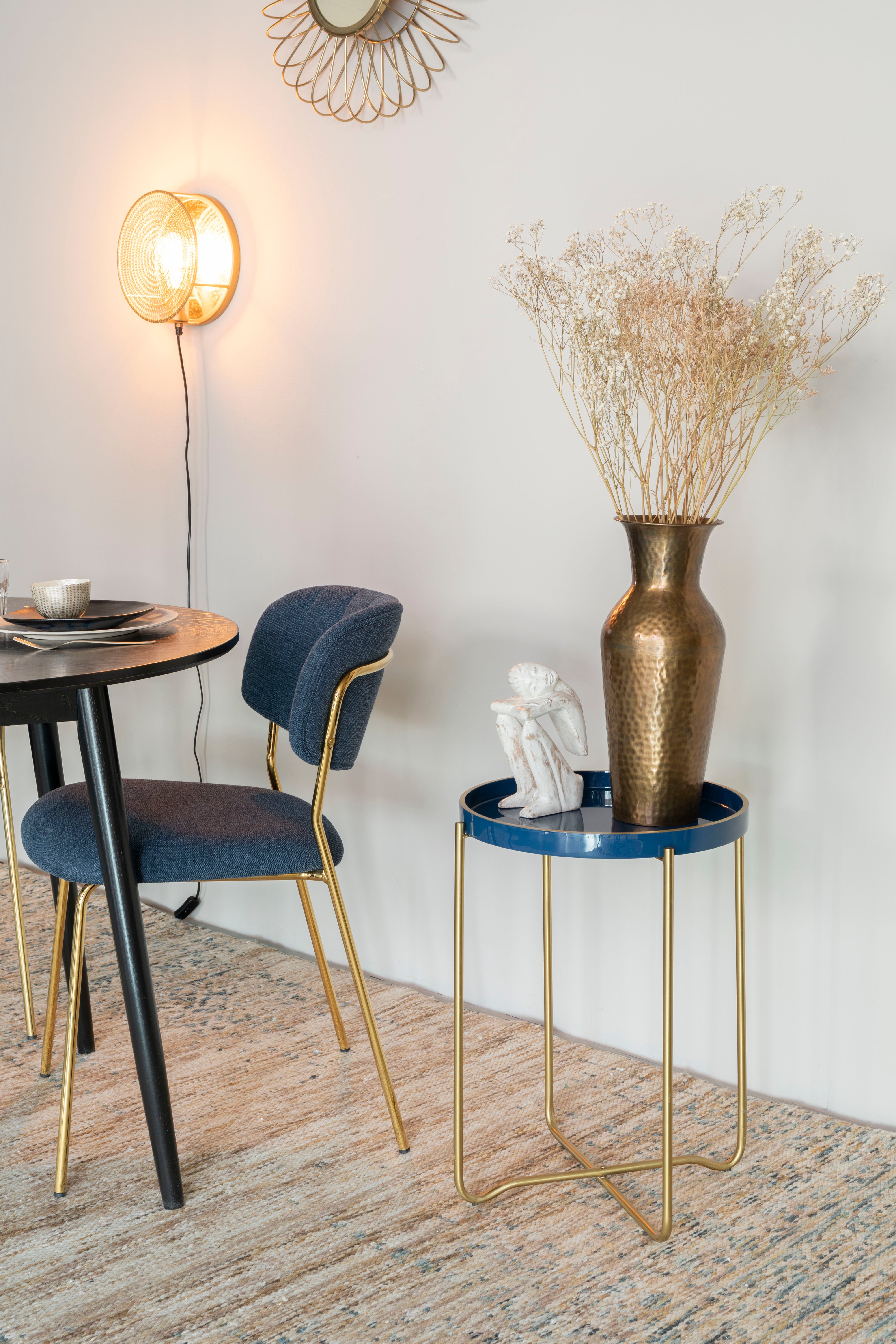 Jolien Dark blue chair with a golden base