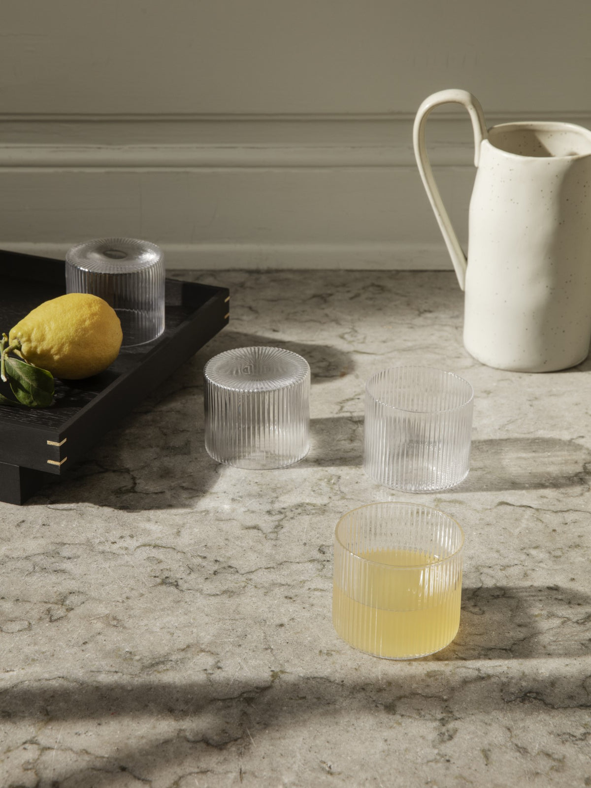 Set von RIPPLE LOW Gläsern aus handgeblasenem Glas
