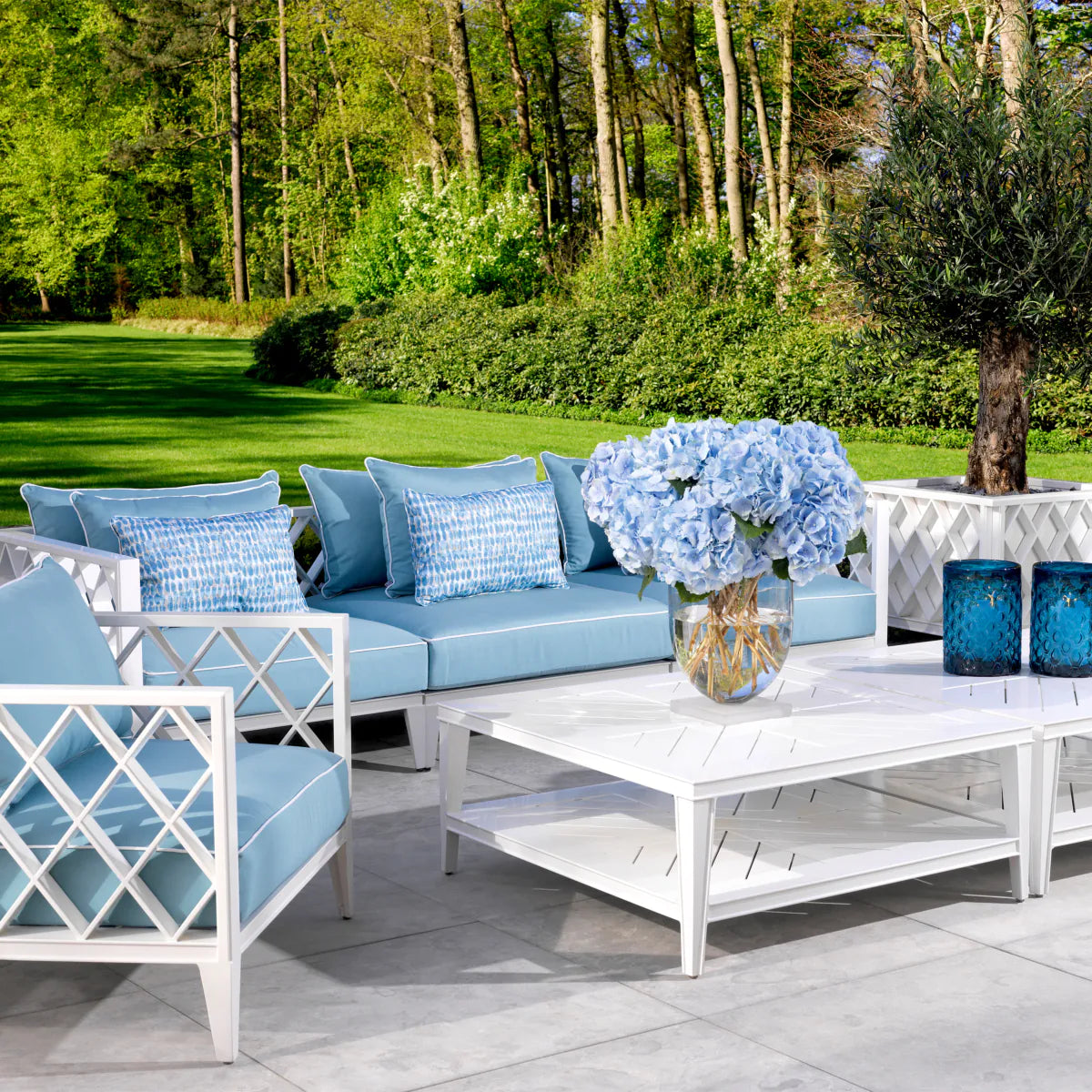 3-seater outdoor sofa OCEAN CLUB white with blue