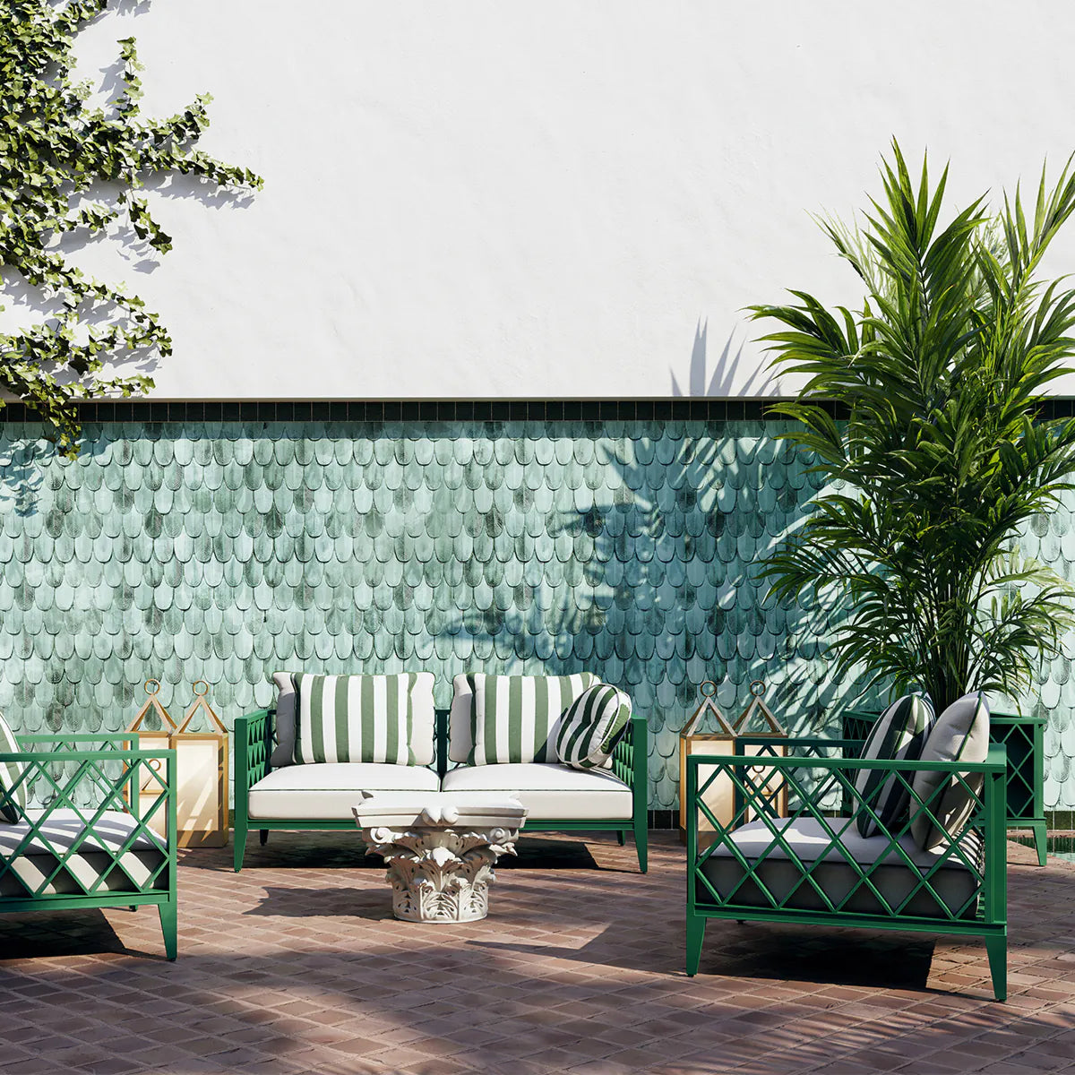 2-seater outdoor sofa OCEAN CLUB green with broken white