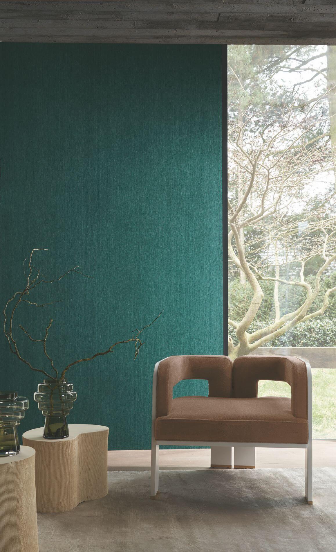 Strukturierte Textiltapete aus Leinen ATMOSPHERE - SENF