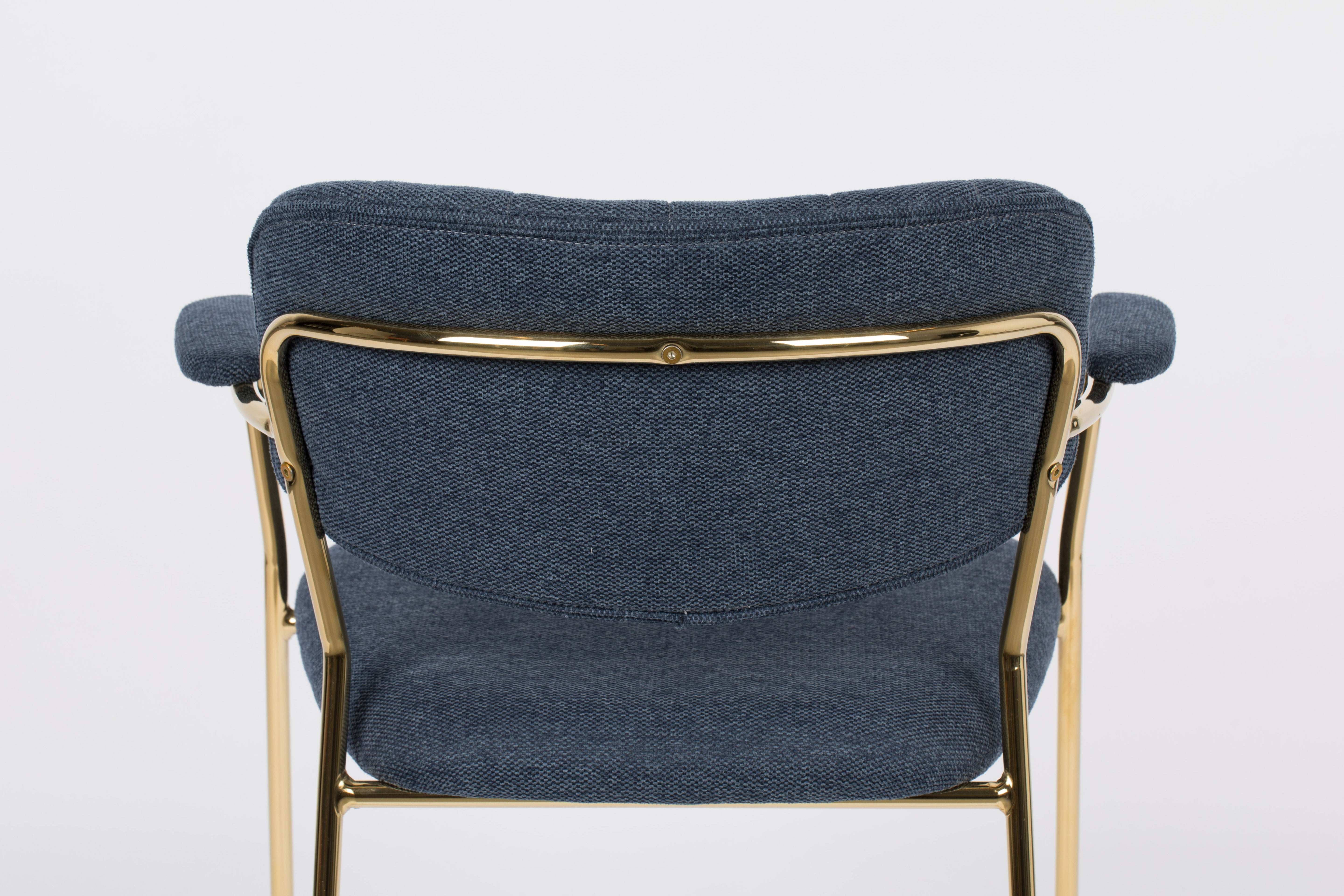 Chair with armrests Jolien Dark blue with a golden base