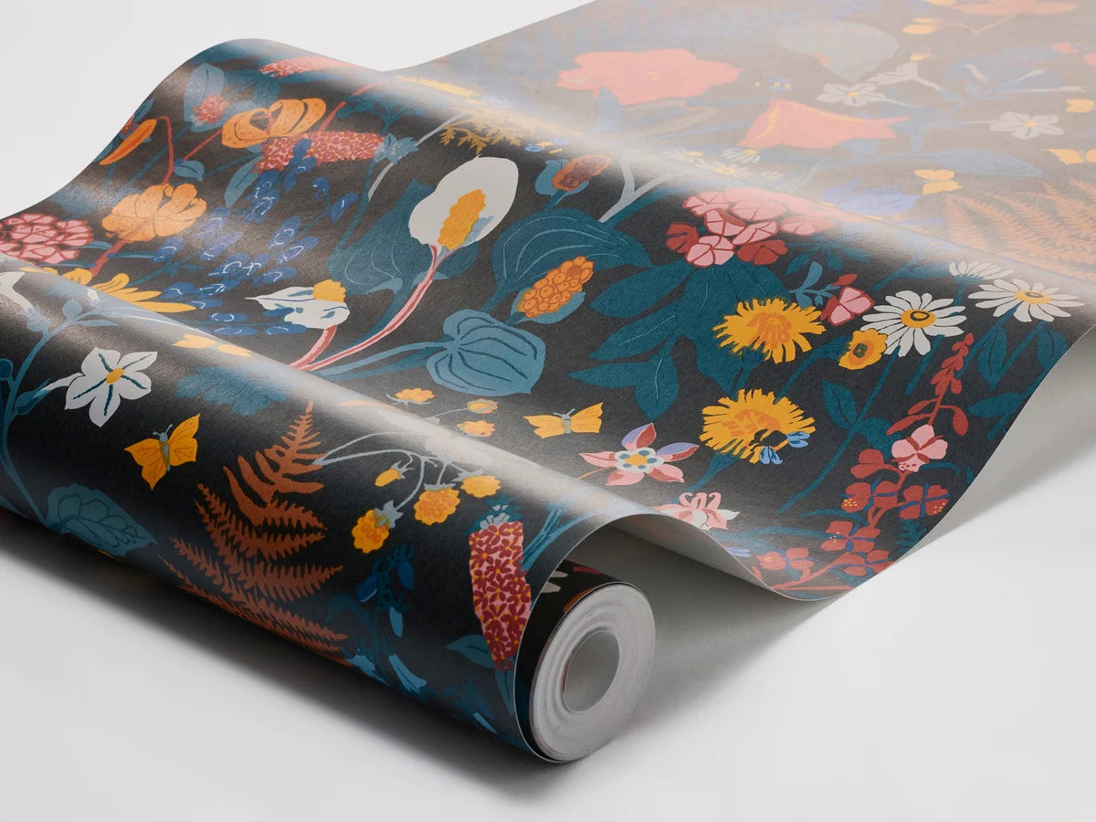 Tapete mit Pflanzenmotiv STUGRABATT blau mit gelb