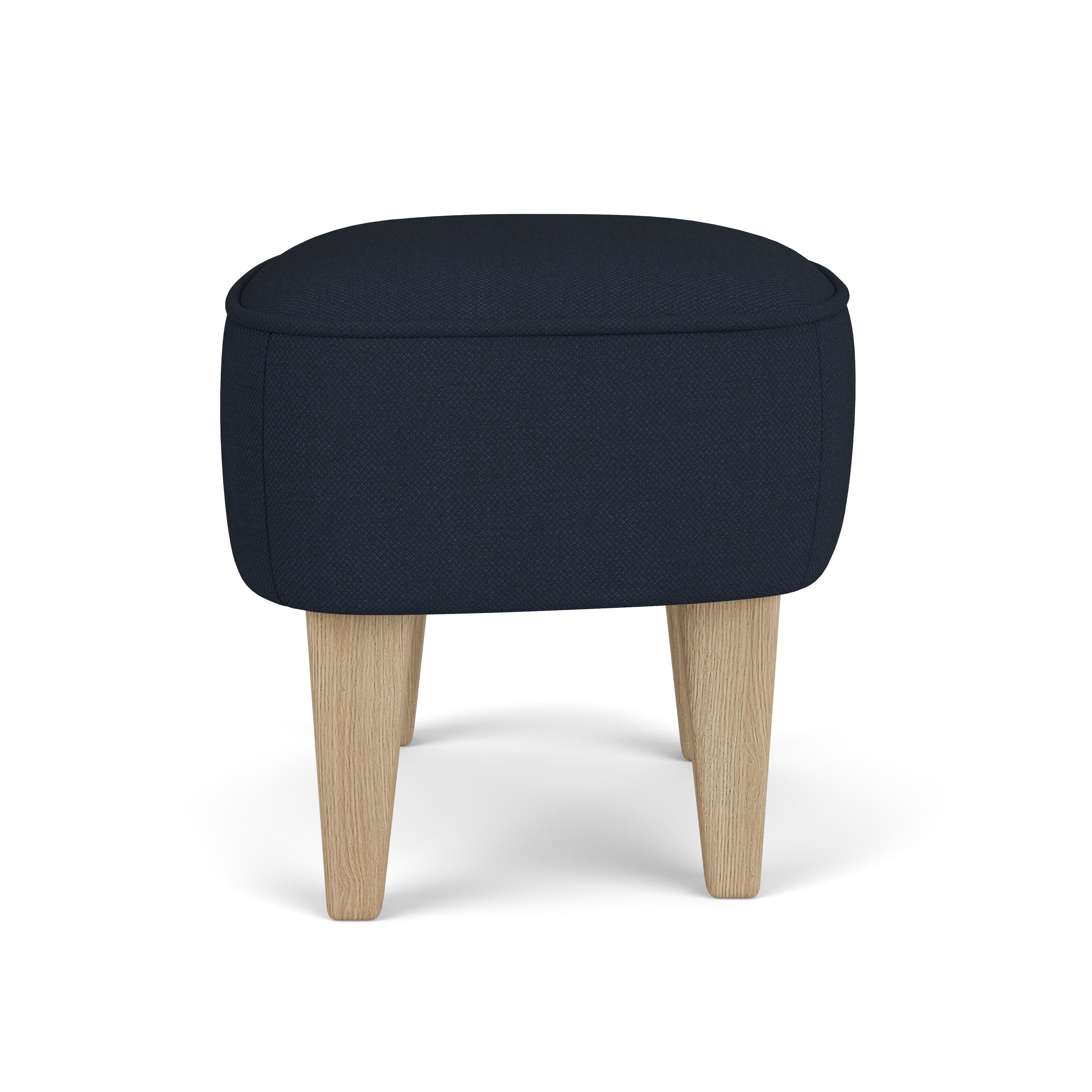 Fußhocker INGEBORG in Marineblau mit Eichenbasis [Julia]