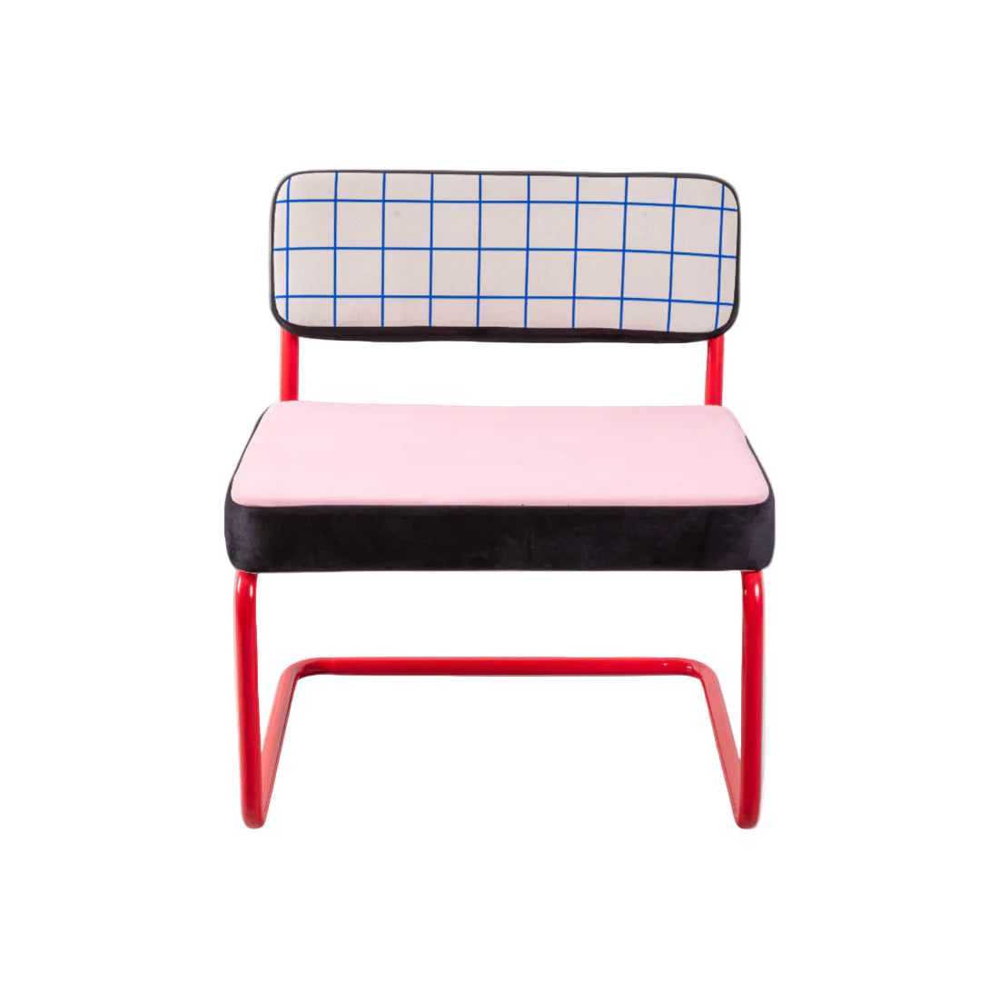 Sessel SUPERLOUNGE STUHL BLAUES GITTER rosa mit rotem Fuß