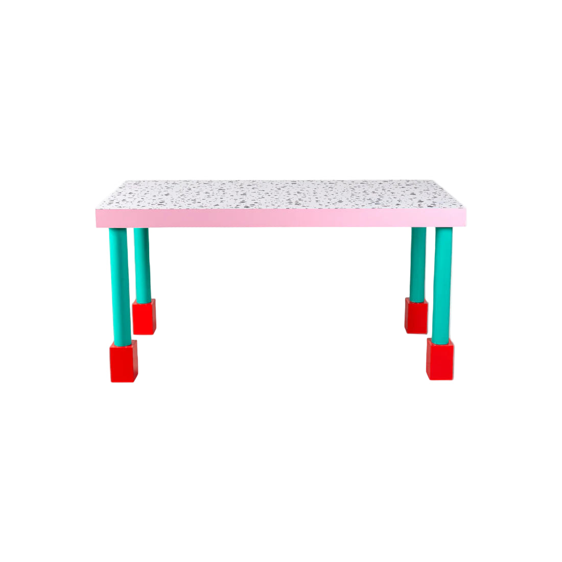Tisch SUPERTABLE TERRAZZO rosa mit türkisfarbenem Akzent